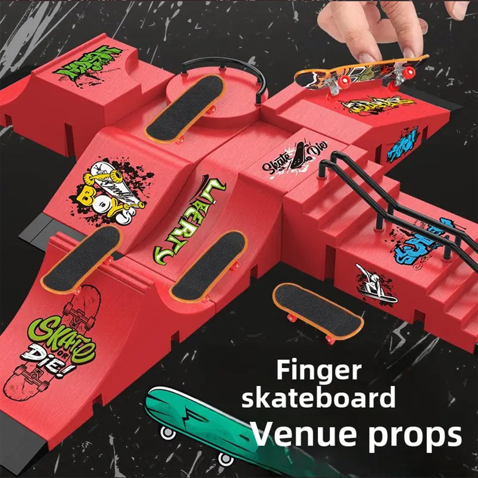 Mini Fingerboard Finger Skateboard Zestaw Akcesoriów do Rampy z 1 Deskorolką Na Palec i Zapasowymi akcesoriami Ultimate Sport Training Requisiten (A)