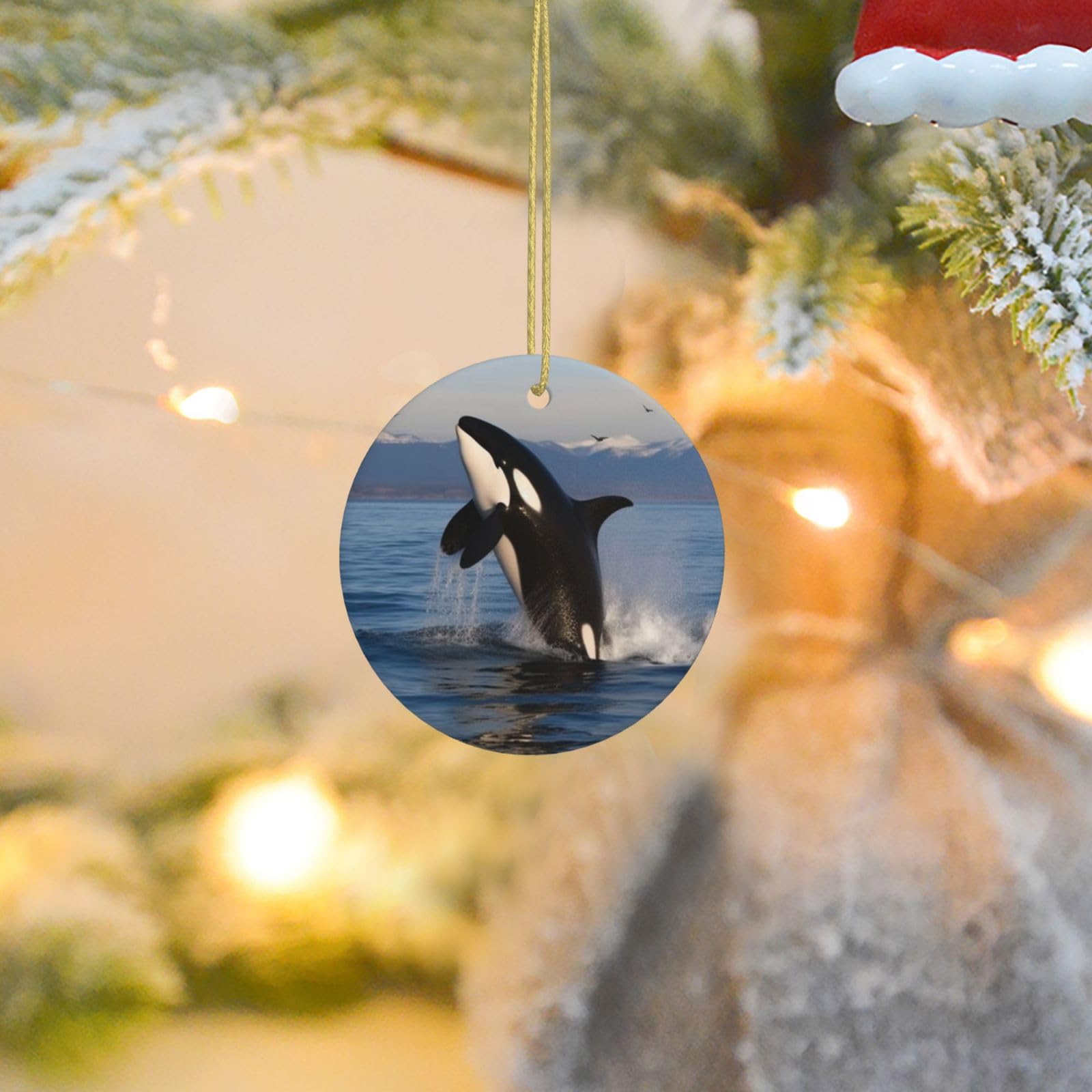 2025 Christmas Tree Decoration Hanging Round Ornament Killer Whale Ceramic Ornaments Christmas Tree Decorations Round Pendants for Xmas Tree Winter New Year Party Supplies