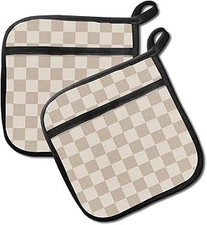 2 Pack Pot Holders for Kitchen Clearance, Cute Hot Pads, Funny Oven Pot Holders, Potholders Sets for Kitchen Heat Resistant Cute Brown Checkerboard