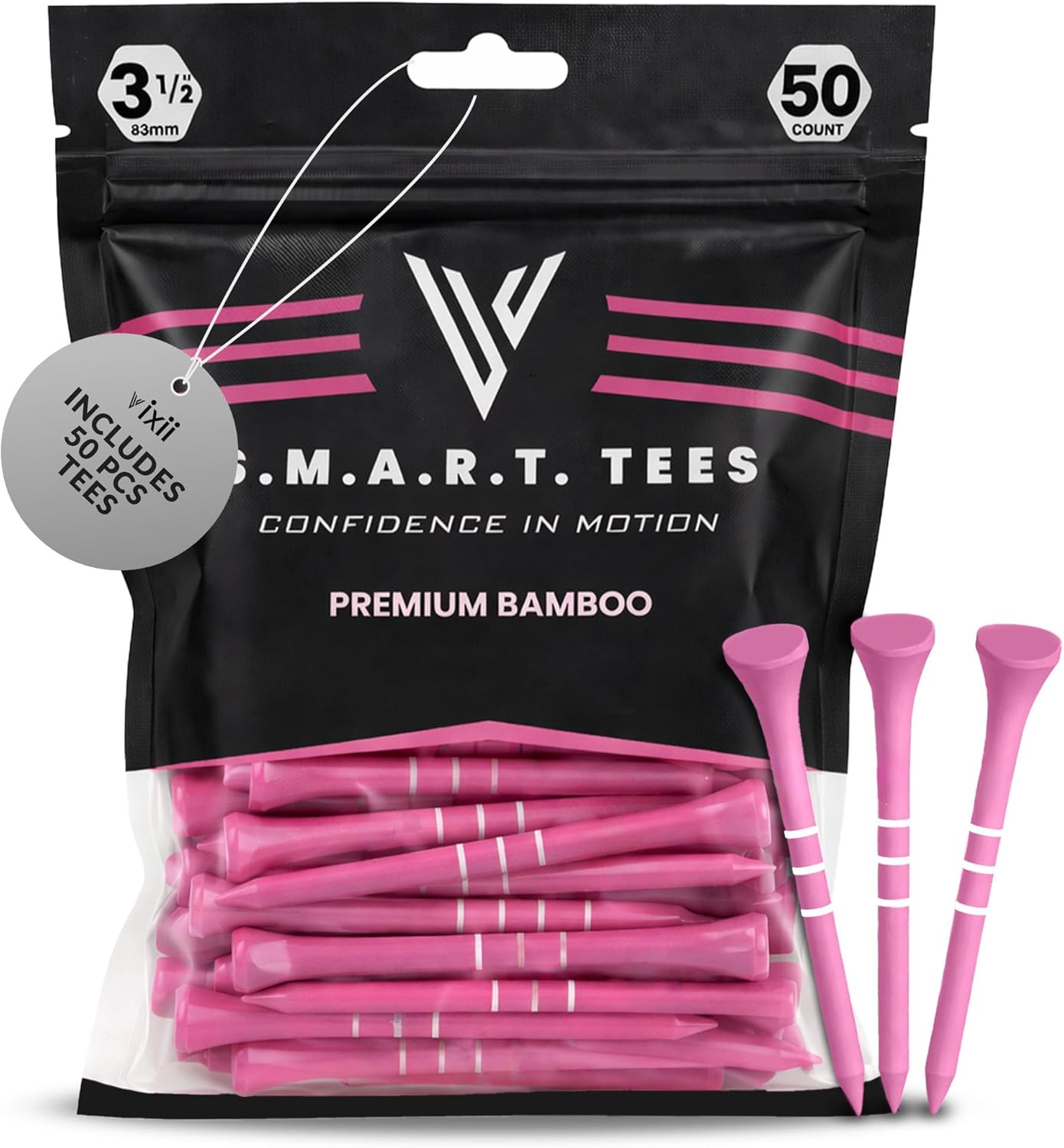 S.M.A.R.T Bamboo Golf Tees-Durable & Reliable Golf Tees for Women 50Pcs, 3 Marking Options (1.25" 1.5" 1.7"),Reduced Ball Spin Less Friction & Height Markers for Perfect Trajectory