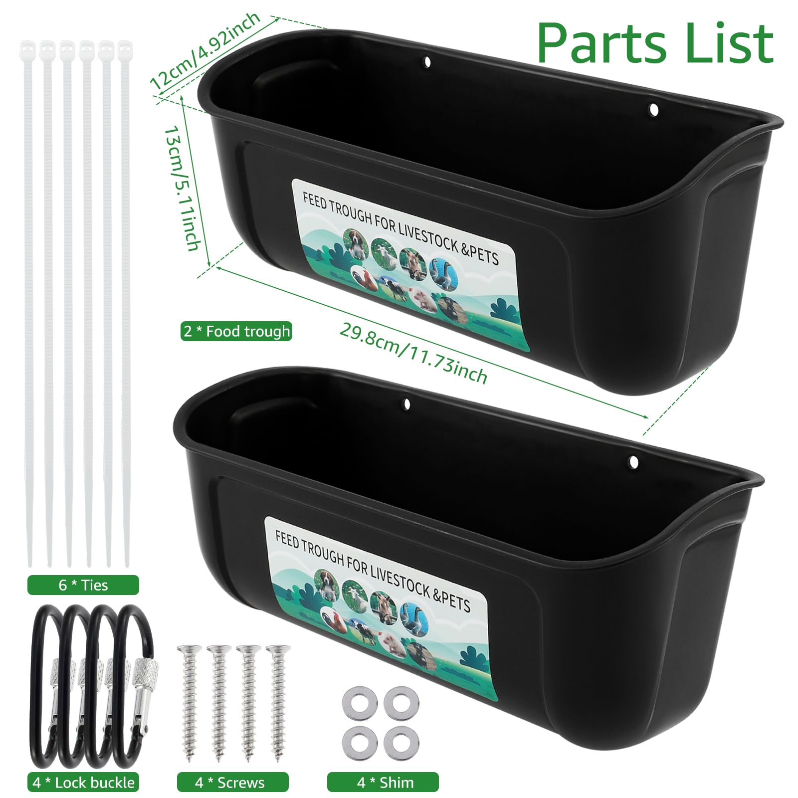 2 comederos colgantes para pollos, alimentadores de cabras, alimentador colgante sin BPA, comedero de pollo para aves de corral, contenedor de alimentación para pollo, pato y cabra (negro)