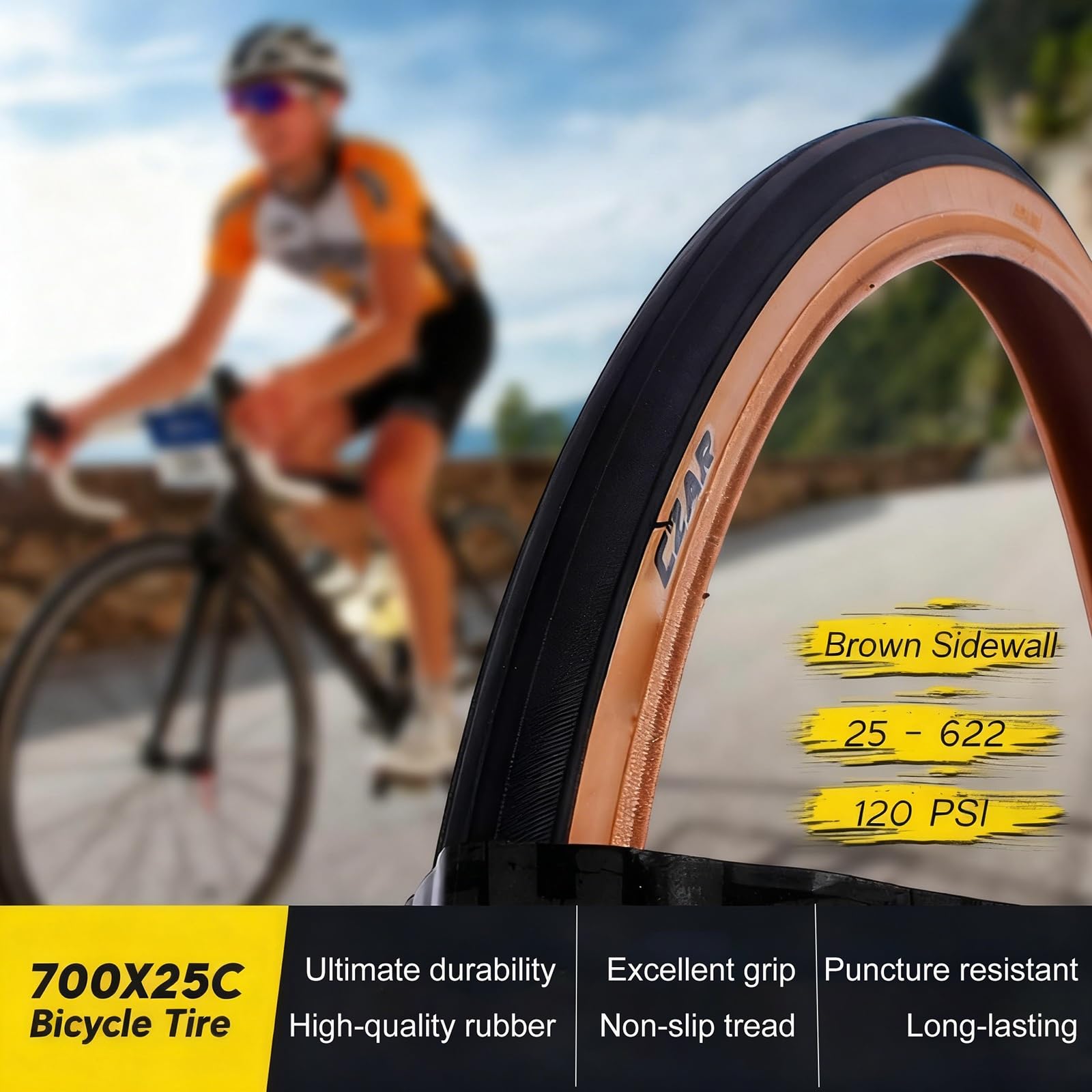 2PCS 700x25c 25-622 Opon Rowerowych Gotowych do Bezrurkowego Użytku, Odpornych na Przebicia, Maksymalne Ciśnienie 120 PSI, Lekkie, z Odblaskową Ścianką Boczną, Niska Oporność Toczenia
