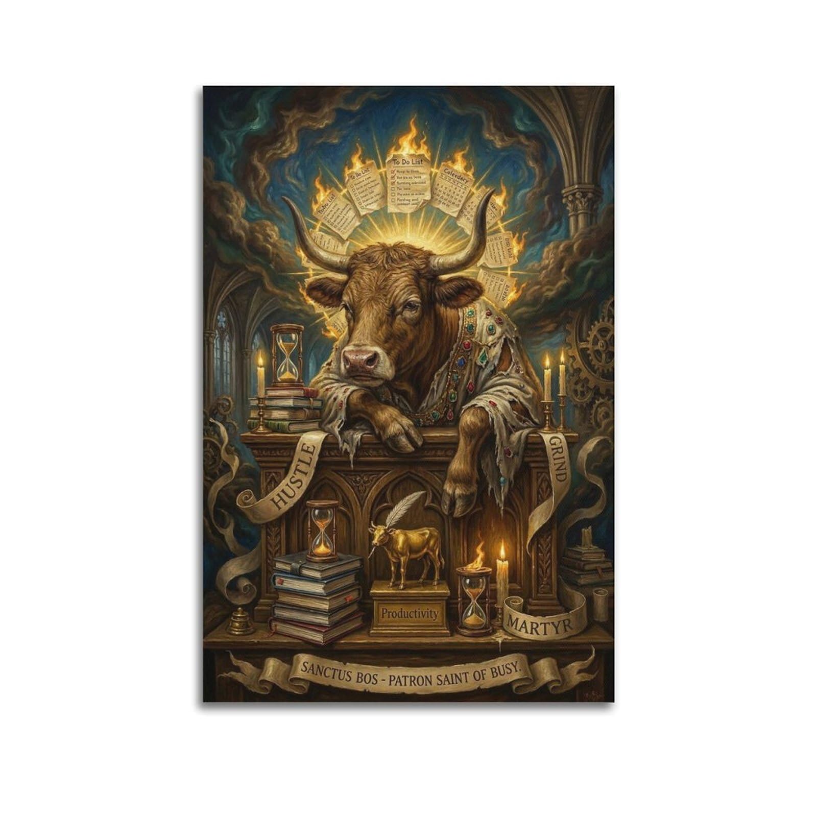XKUGA Surreal Vintage Animal Poster Bull Burnout Virtue Satire Modern Decorative Canvas Prints - Ideal Wall Art for Family, Man Cave, Game Room, Boys & Girls Bedroom 20x30inch(50x75cm)