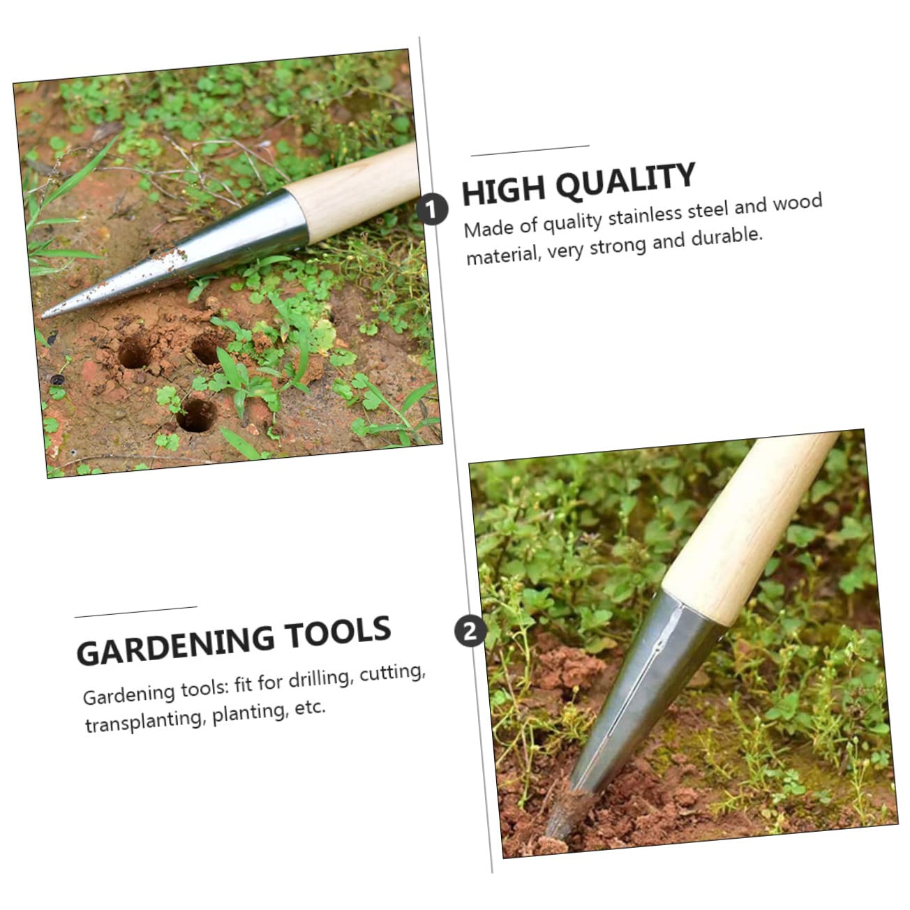 CIYODO Stainless Steel Sow Dibber Plant Hole Digger Tool for Garden Cultivation