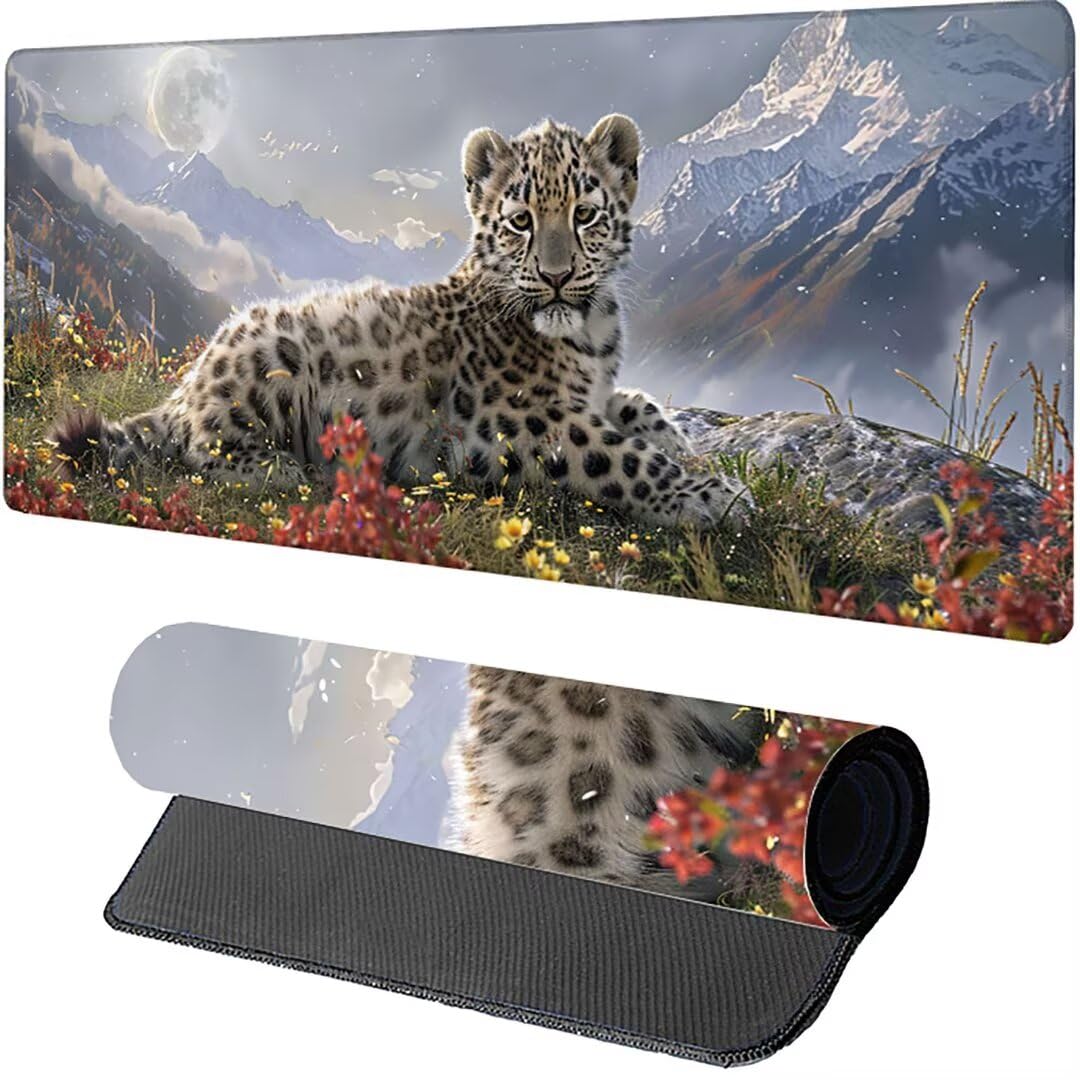 Excel Shortcut-Tasten-Mauspad - erweitertes großes 1200 x 600mm XL-Spickzettel-Gaming-Mauspad | PC-Büro-Tabellenkalkulation-Tastaturmatte | rutschfeste genähte Kante Weiß Leopard