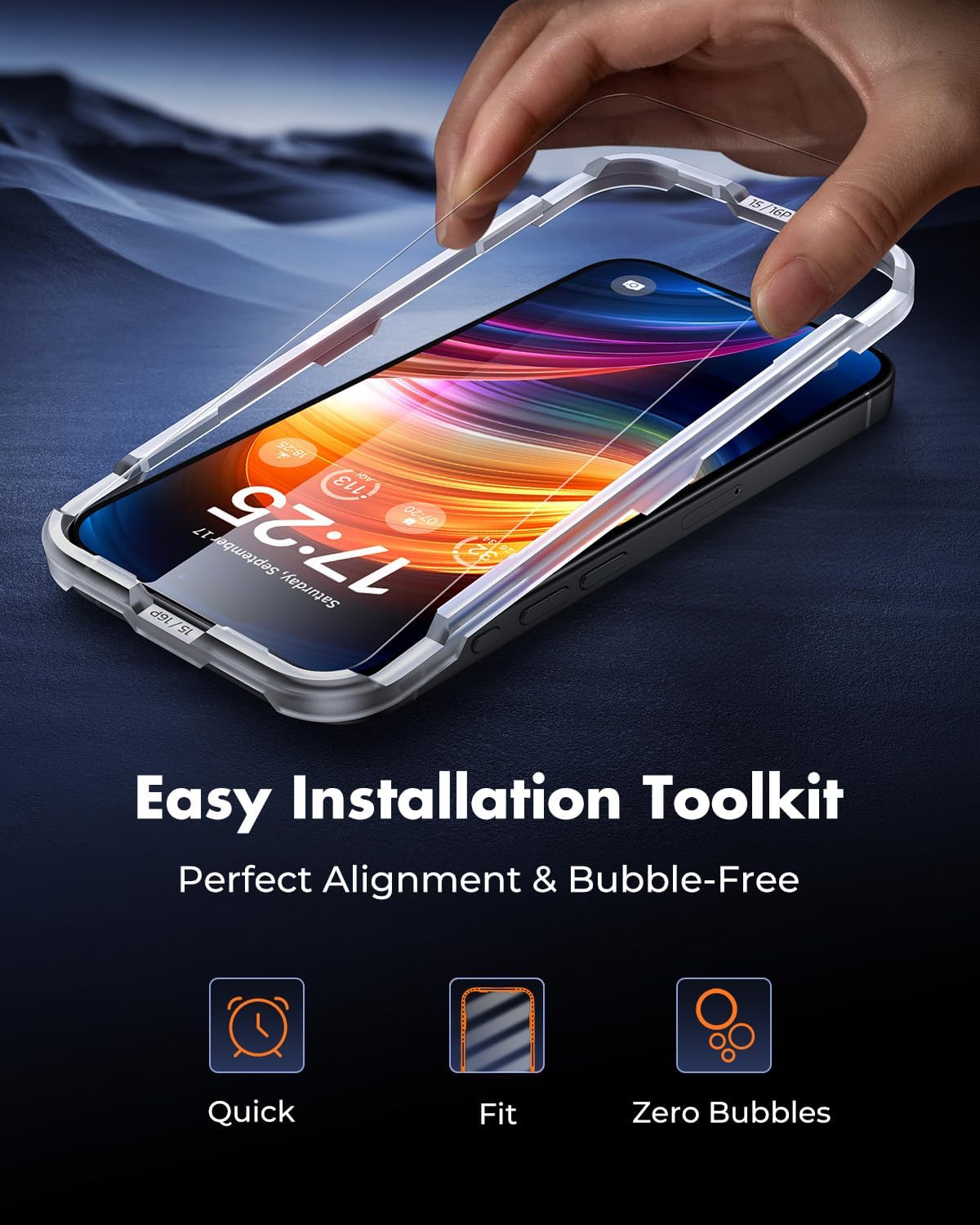 UNBREAKcable 2-Pack Screen Protector for iPhone 15, Double Shatterproof Tempered Glass [Easy Installation Frame] [9H Hardness] [99.99% HD Clear] [Case Friendly] for Apple iPhone 15 6.1 inch - Image 3