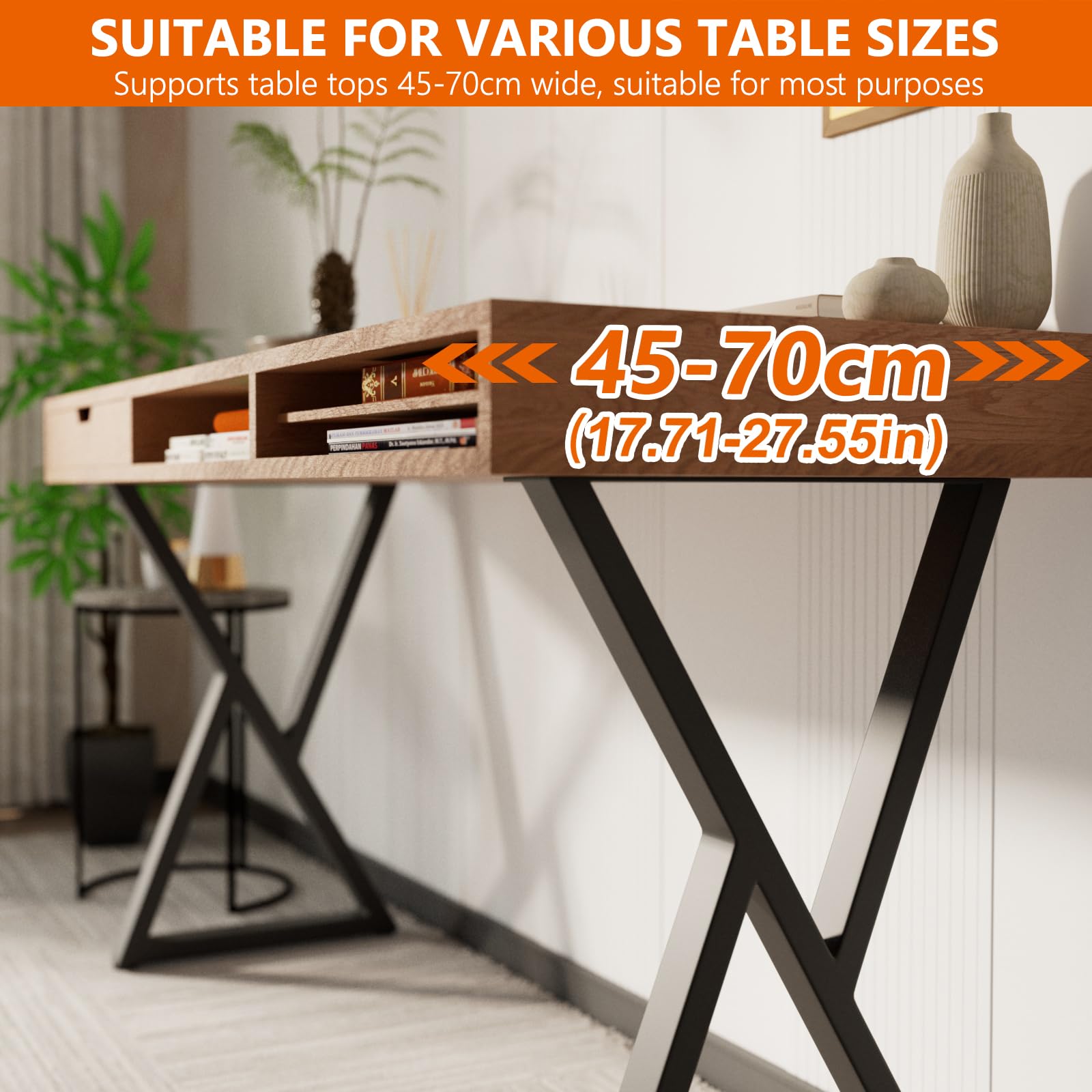 Homtone Juego de 2 Patas de Mesa de Metal Resistente, Patas industriales rústicas para Muebles DIY, Patas para Mesa de café, Escritorio, Barra de Desayuno o Banco (H71 x W45cm - Forma X)