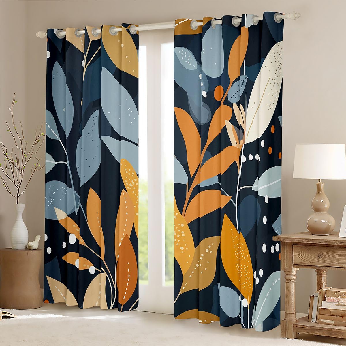 Homewish Tende oscuranti per bambini, motivo foglie bohémien, 132 x 228 cm