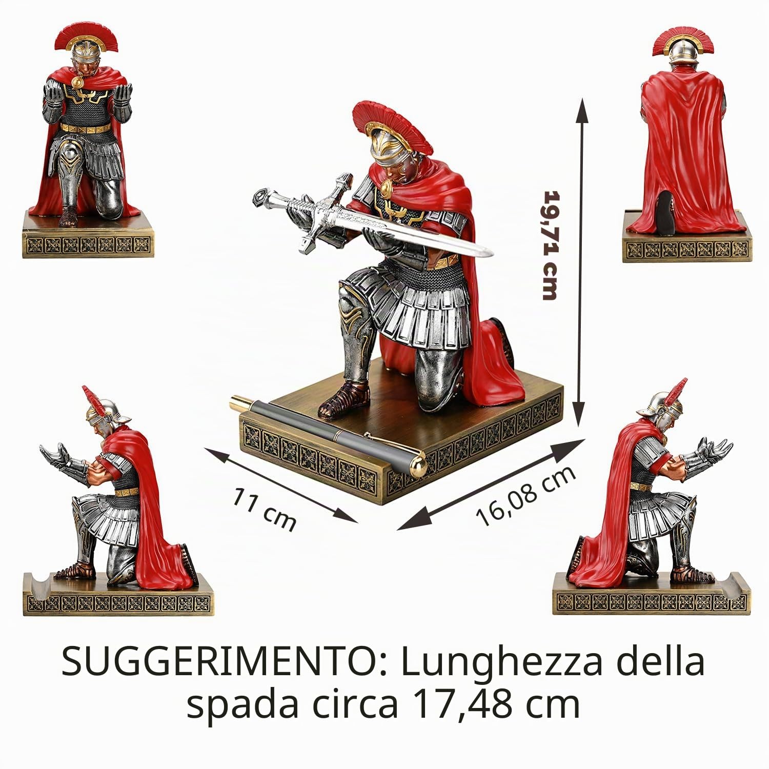 Centurion - Portapenne con mantello Warrior Knight, supporto per cellulare, organizer da scrivania e accessori, regalo per ufficio e casa (argento)