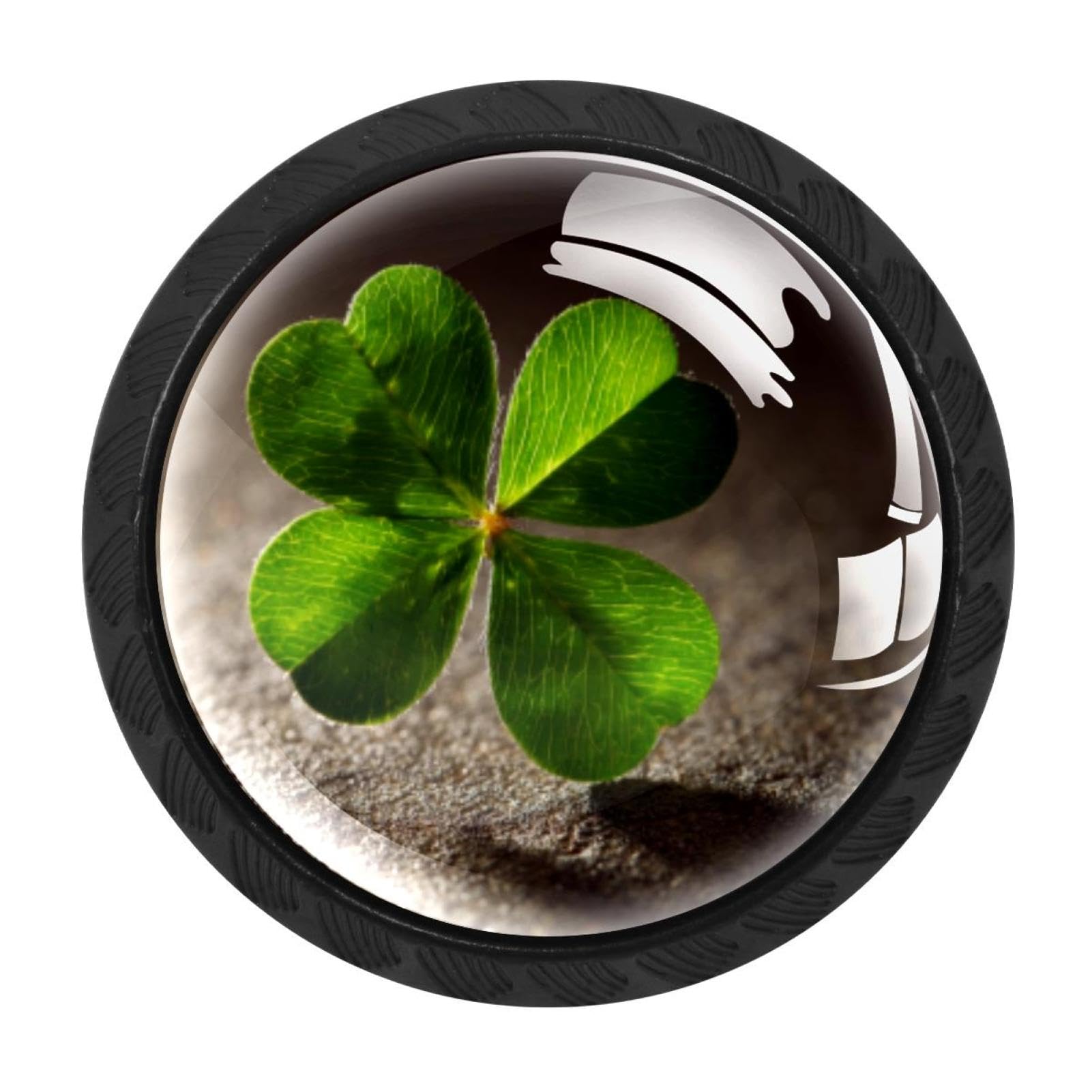 CHENZZZZ 4 Pieces St. Patrick's Four Leaf Clover (11) Drawer Knobs, 35mm Black Cabinet Knobs, Drawer Pulls and Knobs, Dresser Drawer Knobs, Cabinet Hardware Kitchen Cabinet Knobs