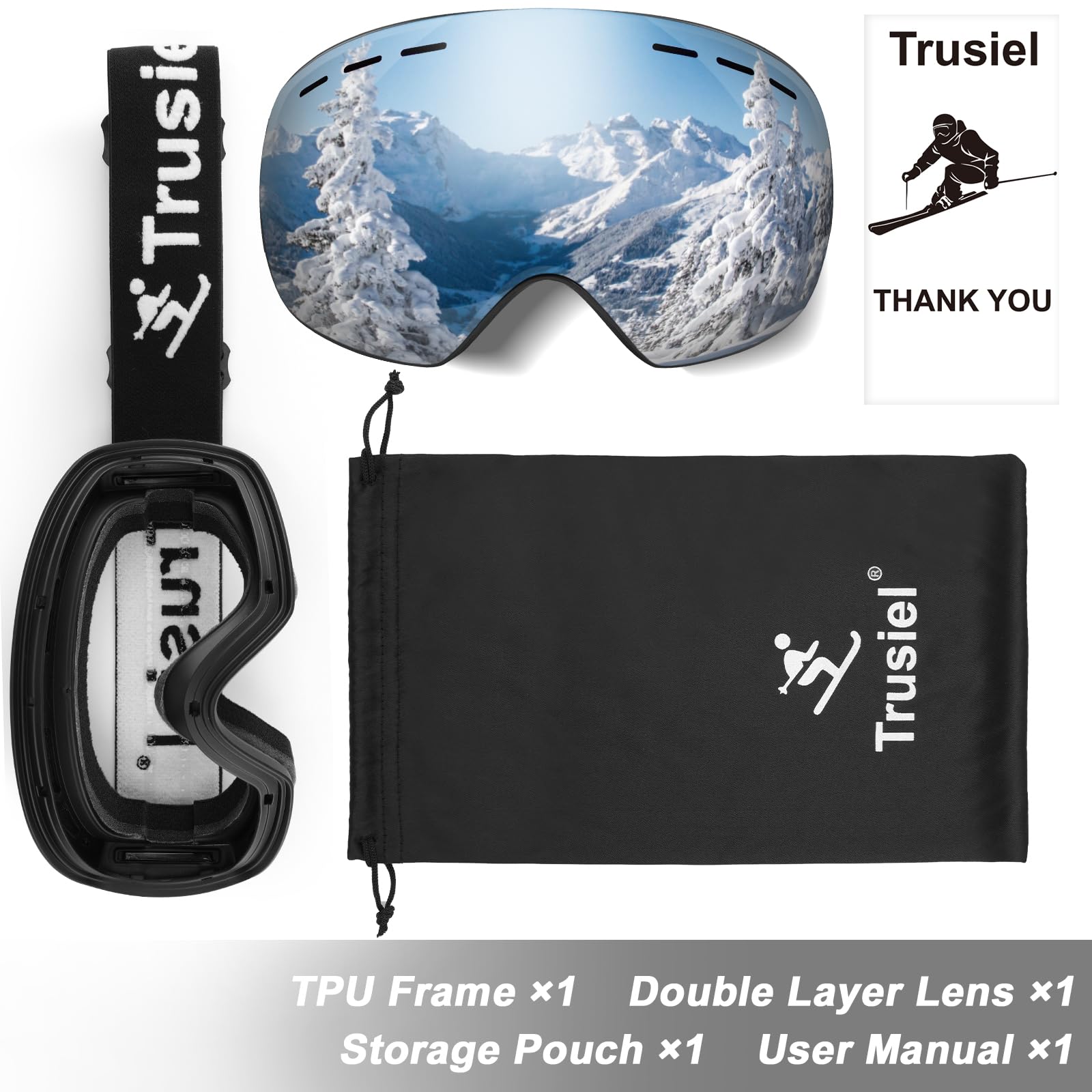 Lunette de Ski Sphérique Anti-UV Anti-Buée Coupe-Vent OTG Ajustable Compatible Casque Snowboard