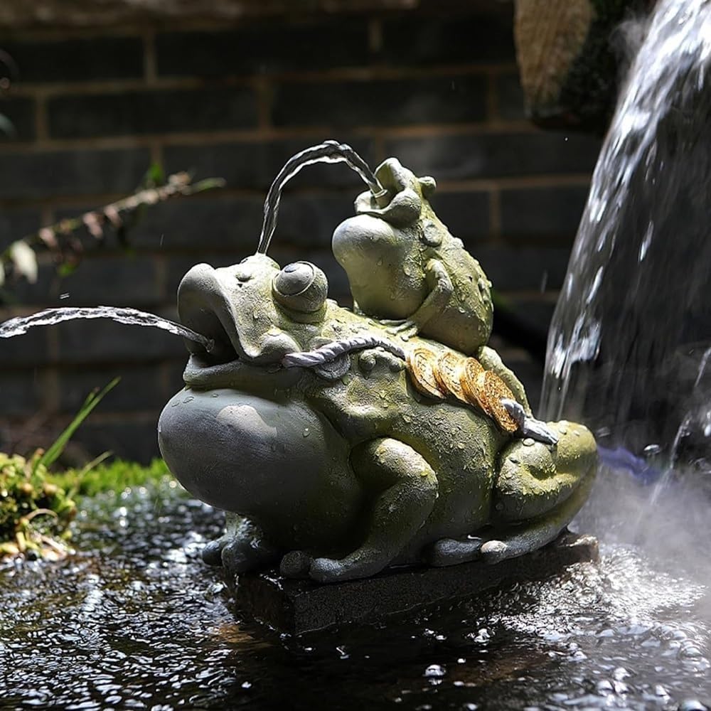 Fontana Stagno Animale Rana Doppio Getto Acquario Circolazione Acqua | Fontana rana a doppio getto per piccoli stagni. Ornamento a circolazione automatica per acquari(Gray)