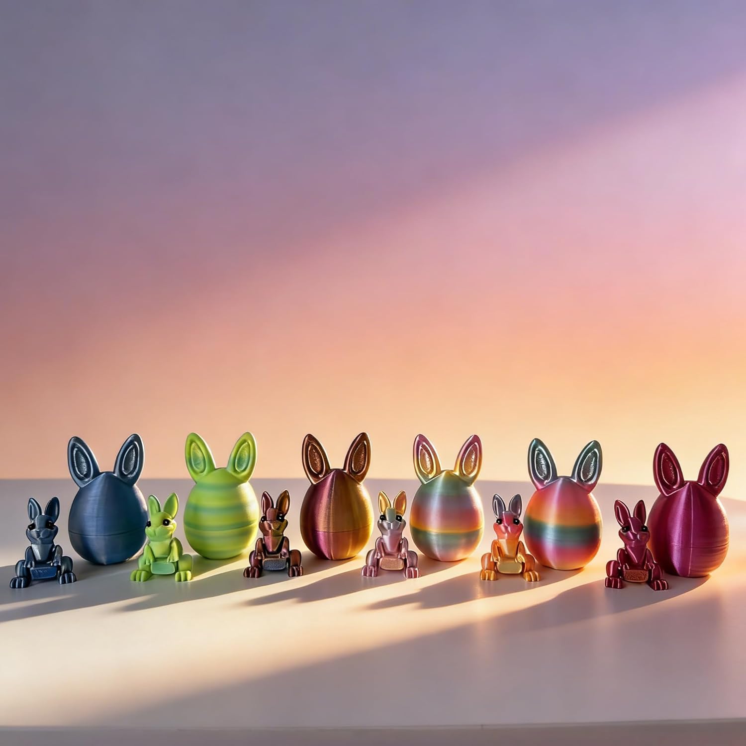 6PCS 3D Printed Easter Eggs Set with Articulated Rabbit Inside, Prefilled Surprise Eggs for Easter Basket Stuffers, Reusable Collectible Toys for Easter Egg Hunt & Party Favors (BunnyInside)