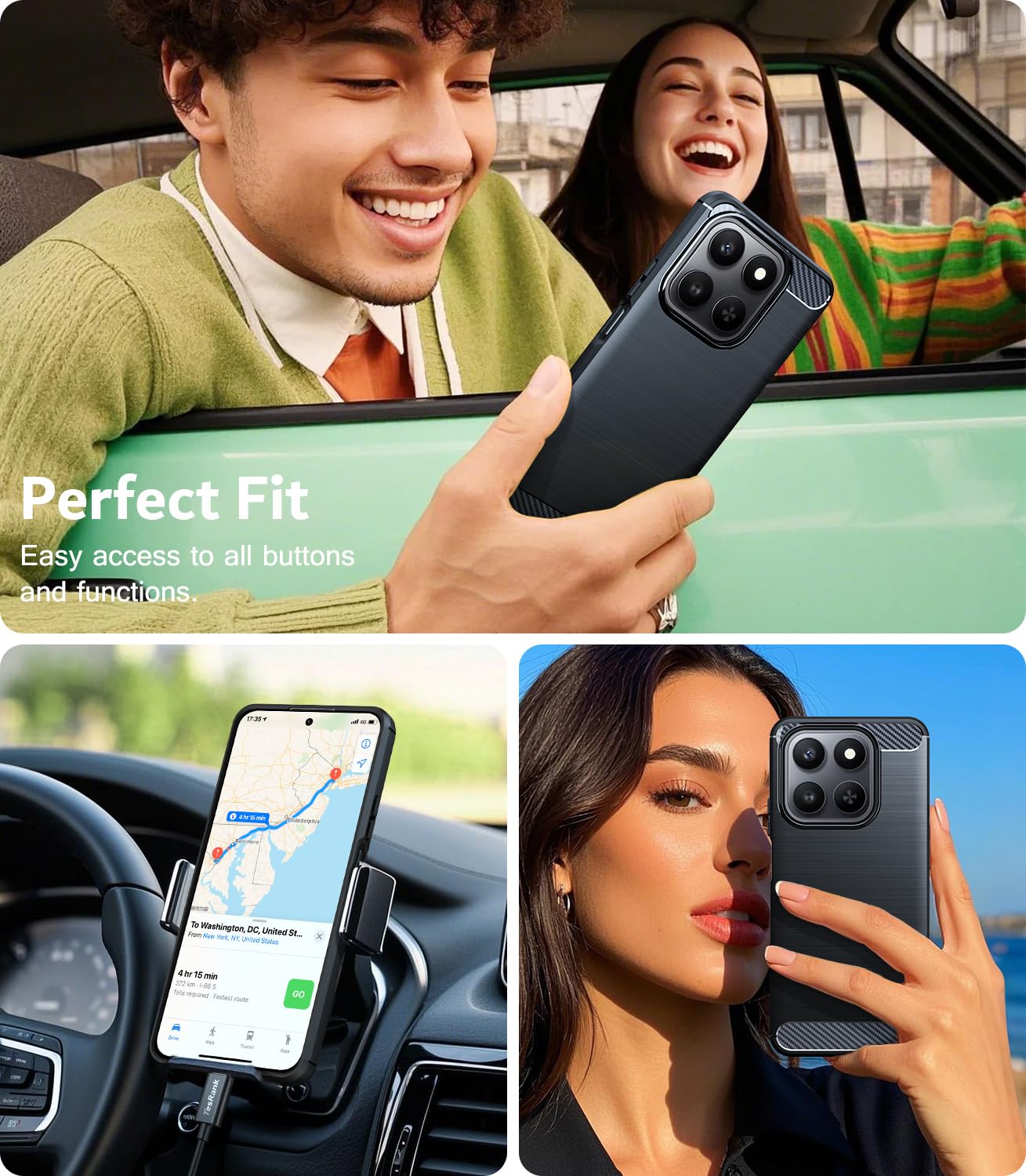 TesRank Etui na Honor 400 Smart+ Zestaw 2 szt. osłon z hartowanego szkła, ochrona z [włókna węglowego] Przezroczysta, elastyczna obudowa z wysokiej jakości silikonu termoplastycznego TPU, etui