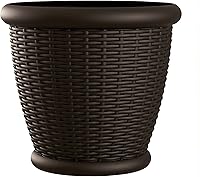 Suncast 18-Inch Resin Wicker Planter Brown - Durable Indoor/Outdoor Pot, Moisture-Retaining, Lightweight, Made in USA