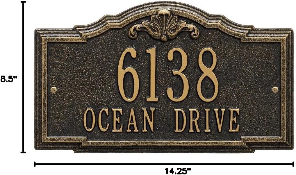 Whitehall Customized Gatewood Estate 2 Line Wall Metal Address Plaque 14.25”W x 8.5"H - Made in USA, Outdoor Address Sign, Outdoor Decor, Housewarming Gift, Personalized Street Sign (Black/Gold)