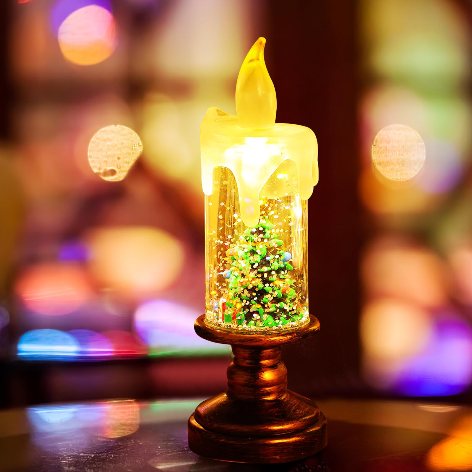 iplusmile 3 Pezzi Globi di Neve Natalizi con Candele da Finestra Fiamma LED Realistica Candele Scintillanti per Decorazioni Natalizie Centrotavola