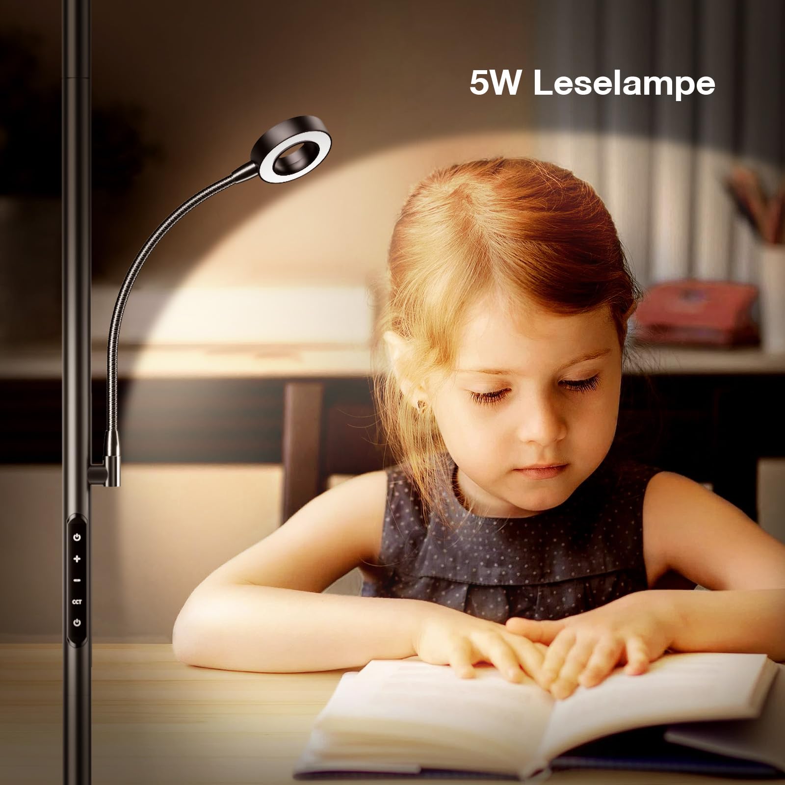 Ehaho Lampada da terra da 12 W, colore nero, dimmerabile, per soggiorno, bianco caldo, bianco neutro, bianco freddo, lampada da lettura con telecomando, per camera da letto, soggiorno, ufficio