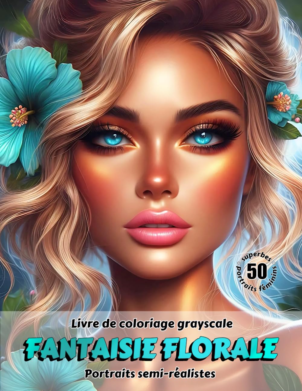 FANTAISIE FLORALE – Livre de coloriage grayscale | Portraits semi-réalistes (en niveaux de gris) | Superbes Portraits féminins à colorier | pour ... Édition française (Aventures colorées)