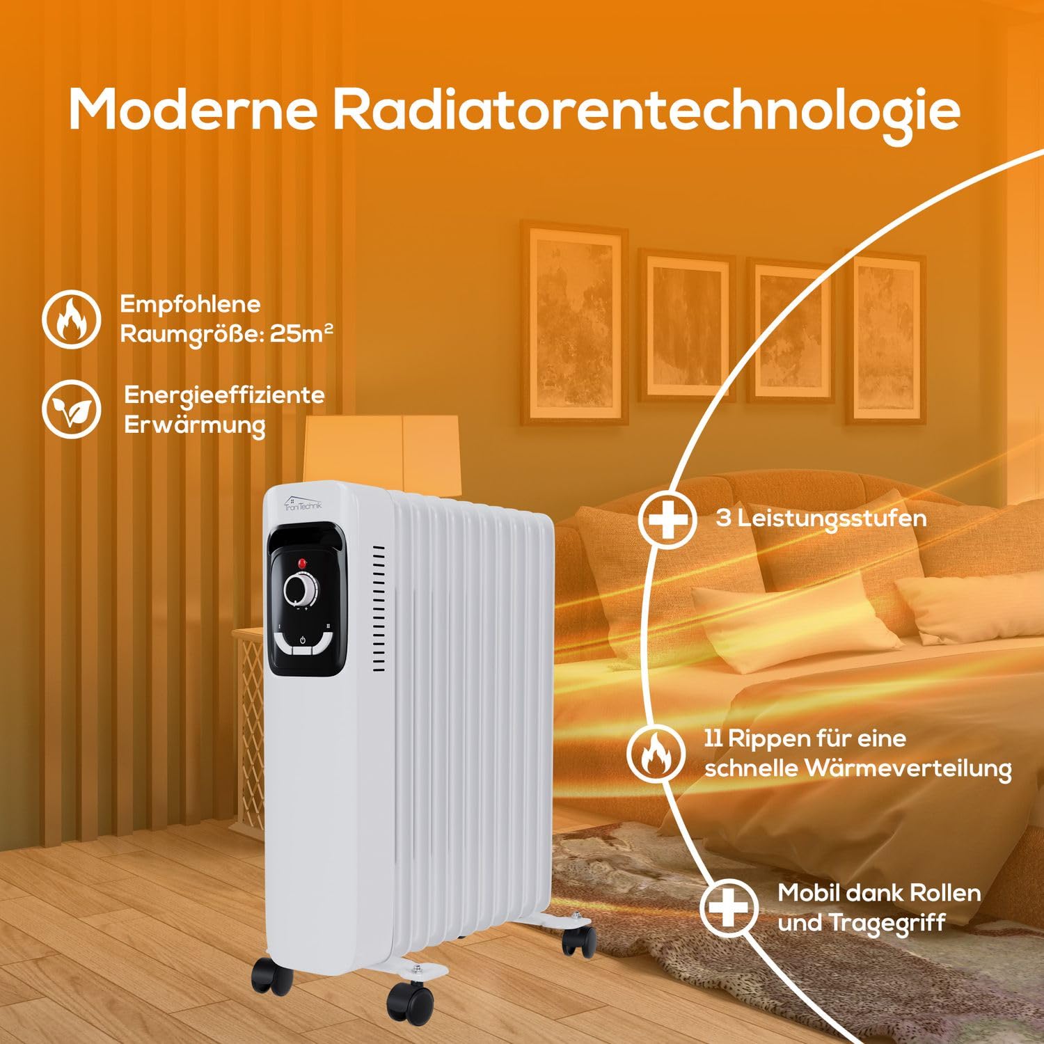 Tronitechnik® Ölradiator OR-211 11 Rippen 2500 W WiFi weiß