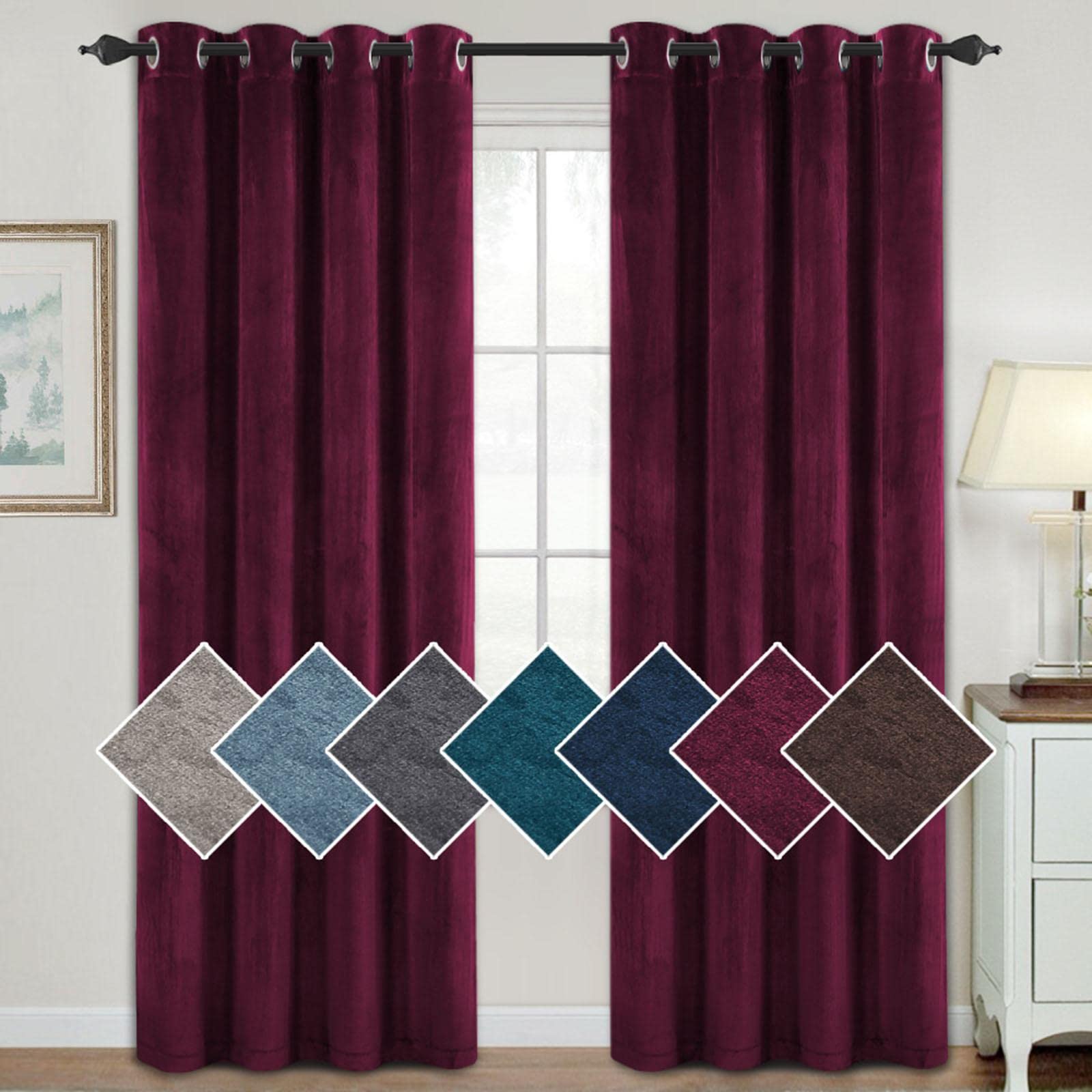 2 Panels Super Soft Velvet Blackout Curtains for Living Room Luxury Eyelet Drapes for Home Decoration Bedroom Window Treatment for Thermal Insulated & Room Darkening,Burgundy-132cmx183cm（52x72inch）