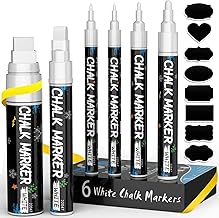 ANYUKE Weiße Kreidestifte für Tafel Abwaschbar | 6 Kreidemarker 1mm, 3mm, 6mm, 10mm & 15mm Spitze und 45pcs Labels| für Fenster Weihnachten, Kreidetafel, Glas,| Tafelstift & Fensterstifte