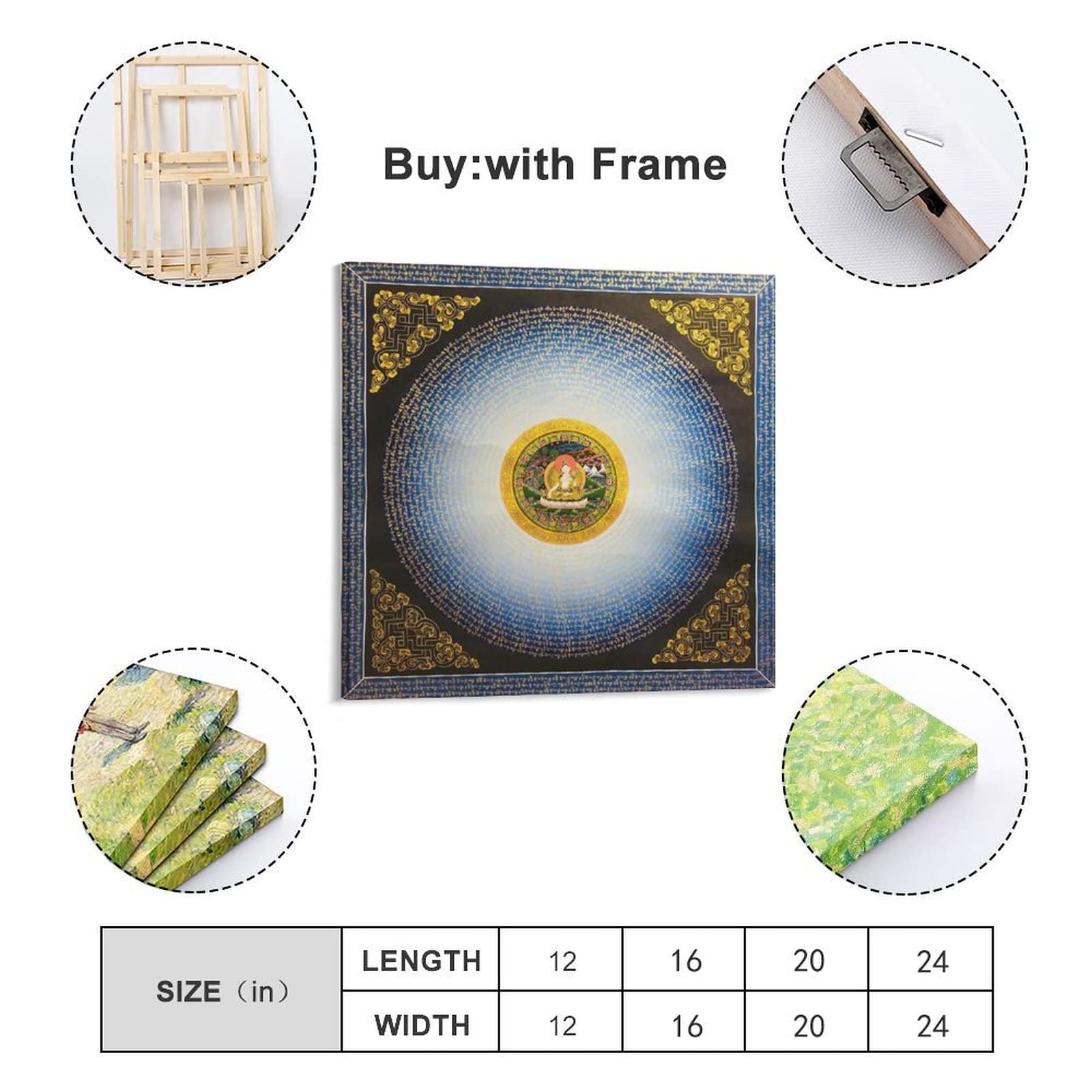 Poster bianco Tara Mantra Mandala Buddismo Religione Meditazione Buddha Decorazione per la casa Poster Decorazione da parete Camera da letto Estetica 70 x 70 cm