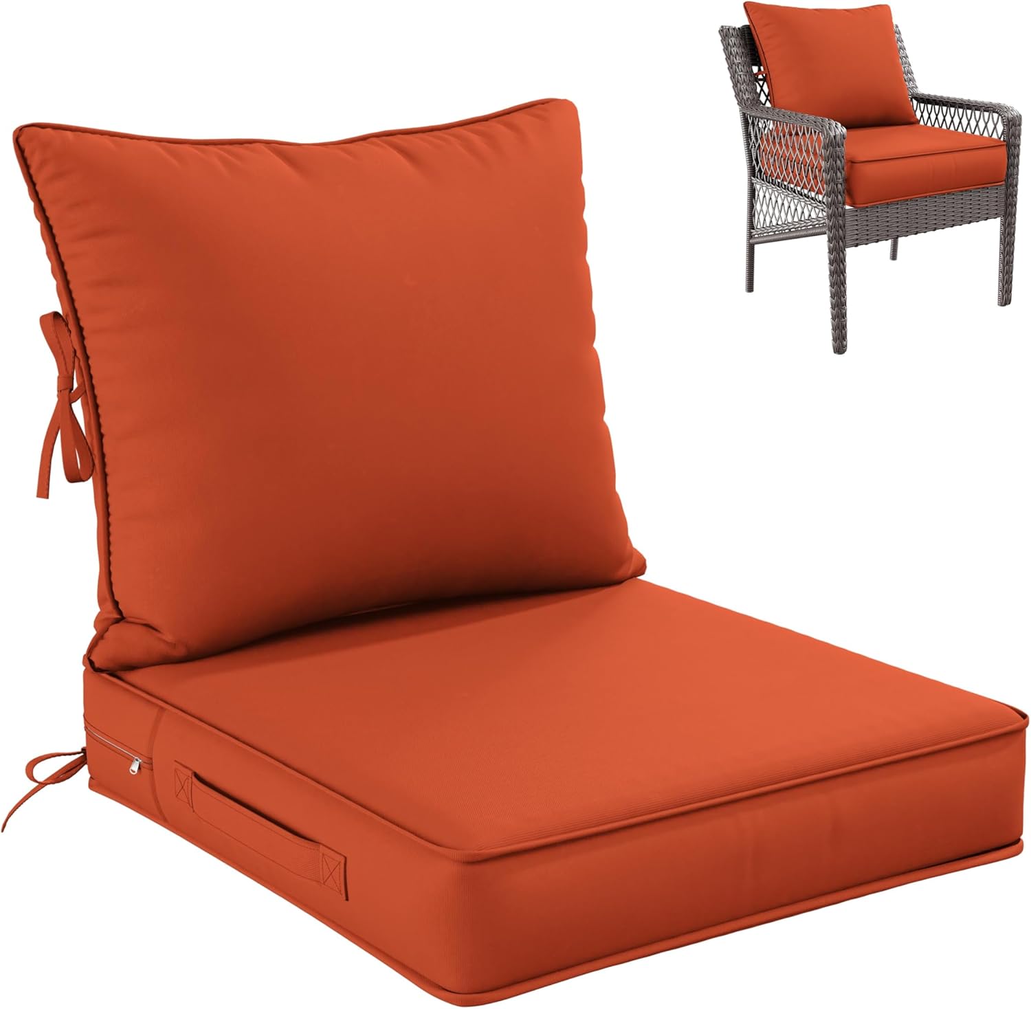Premium Outdoor Seat Cushion Chair Cushions for Patio Furniture 22 L X 24 W X 4 H Waterproof & Fade Resistant Deep Seat and Backrest Cushion Set with Removable Covers for Chair, Sofa 22*24*4 in Orange