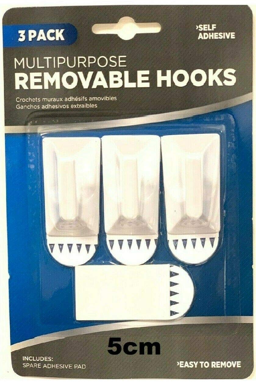 Paulstore 3/5 Pcs Super Sticky Self Adhesive Stick On Removable Hooks No Marks No Mess (3Pcs Hook 5Cm)