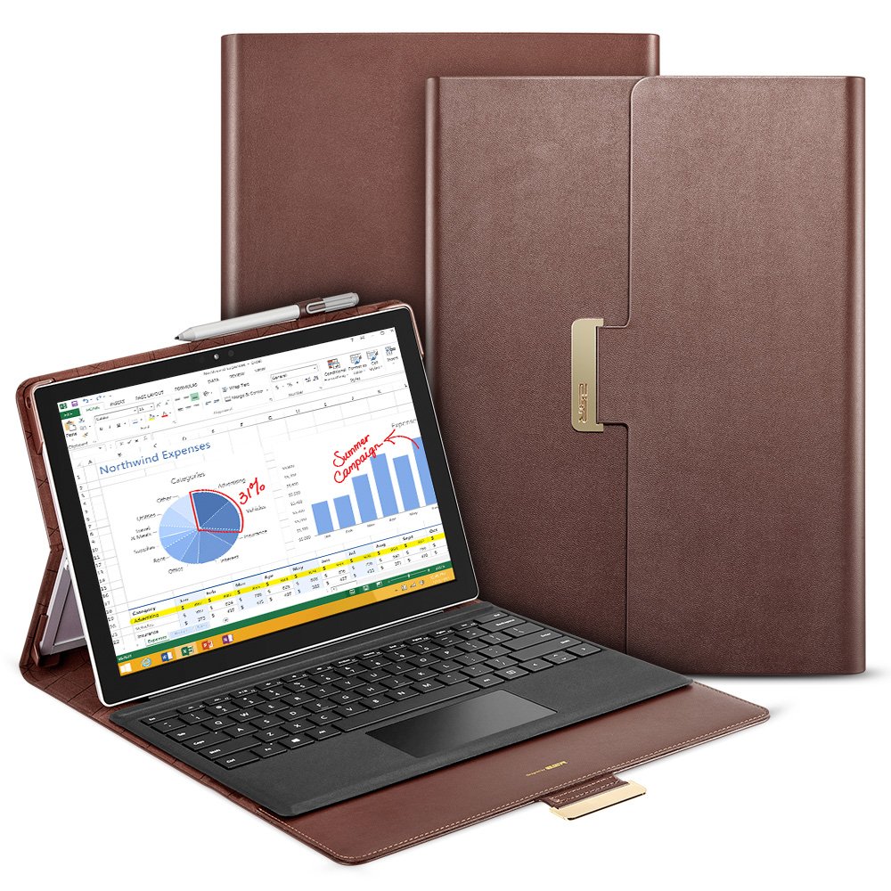 ESR Intelligent Series Folio Stand Case with Buckler for Secure Closure, Compatible with Surface Pro 4(Brown)