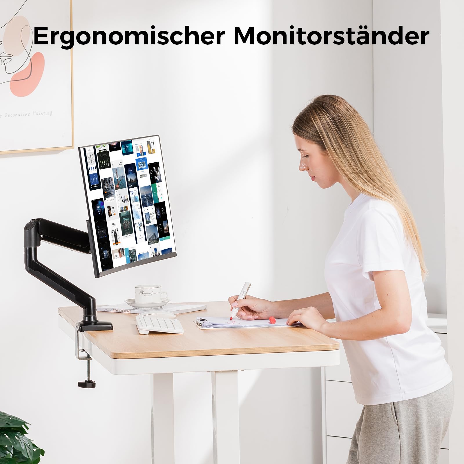 GTPLAYER Supporto per monitor per monitor da 13 a 32 pollici, supporto singolo per braccio per monitor da 2 a 10 kg, altezza regolabile con inclinazioni, girevole, girevole, VESA 75 e 100 mm