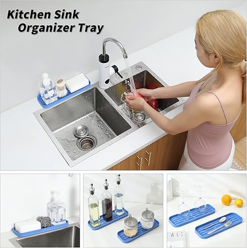 Miniatura 3 de Bandeja organizadora de fregadero de cocina de silicona para múltiples usos, soporte ecológico para esponjas de cocina, baño, encimera o fregadero,