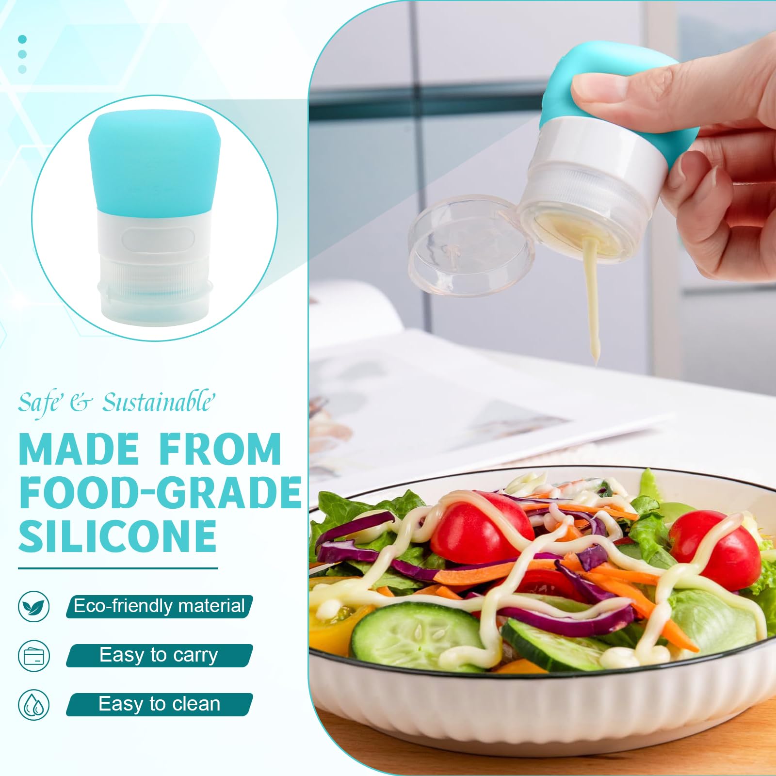 Botellas portátiles de silicona para condimentos, mini recipientes de salsa de 1 onza con bolsas reutilizables para sándwich de botellas exprimibles de condimentos, paquete de 4 6