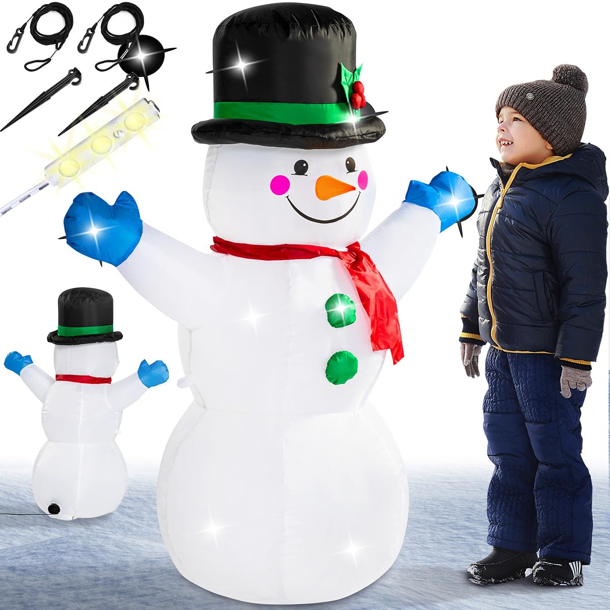 MONZANA® Muñeco de Nieve Inflable 120cm Luces LED Exterior Interior Decoración Navidad Incl. Bomba Eléctrica