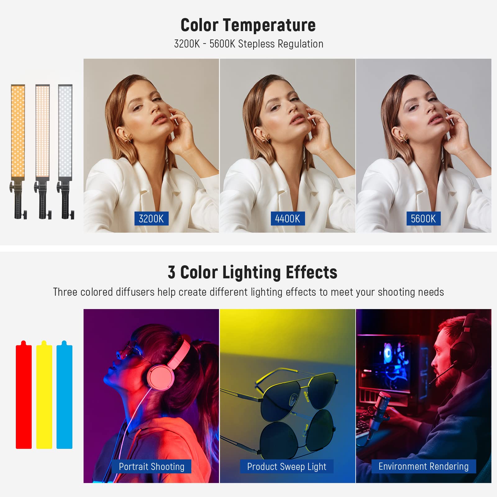 NEEWER Ulepszony pręt świetlny LED, pilot zdalnego sterowania 2,4 G, zestaw 2 szt., ręczne ściemnianie, 3200 K ~ 5600 K, CRI97+, oświetlenie ze stojakiem/filtrem/torbą, do filmów YouTube, zdjęć, gier,