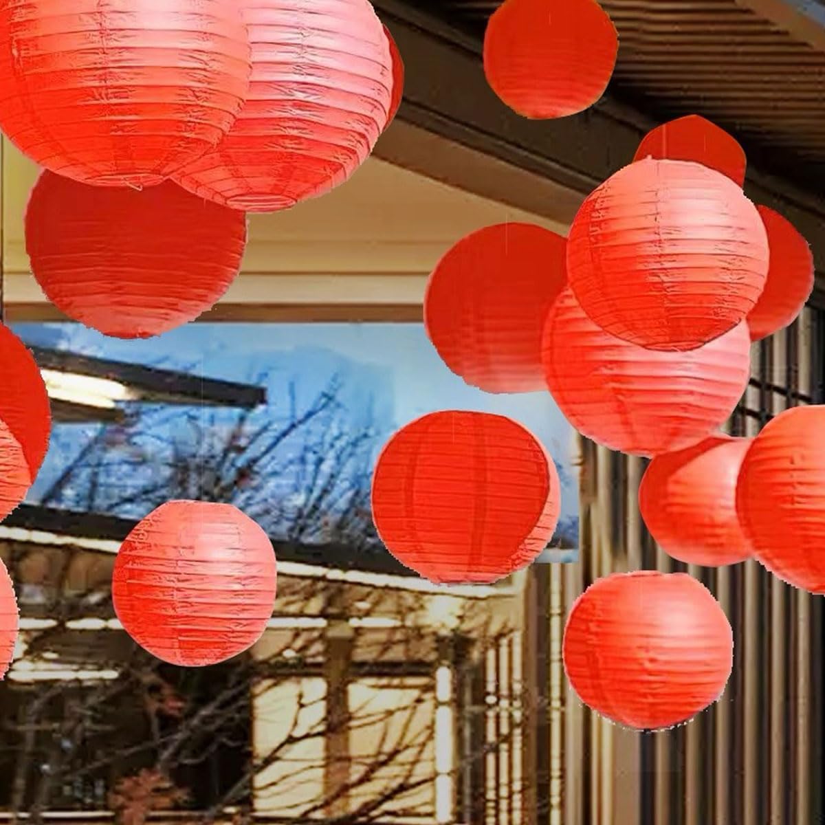 6Pcs Red Paper Lanterns Chinese Japanese Red Round Hanging Paper Lanterns Decorative 10 Inch Lantern Lamps for Hibachi Birthday Wedding Decorations Anniversary Baby Shower Home Restaurant Decor image 3