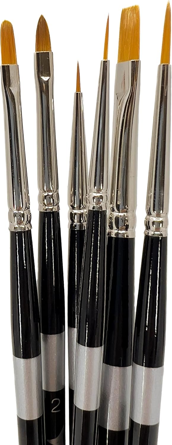 Trekell Golden Taklon Acrylic Paint Brush Set - 6" Handles, 6 Piece - Professional Oil, Watercolor, Gouache and Acrylic Brushes