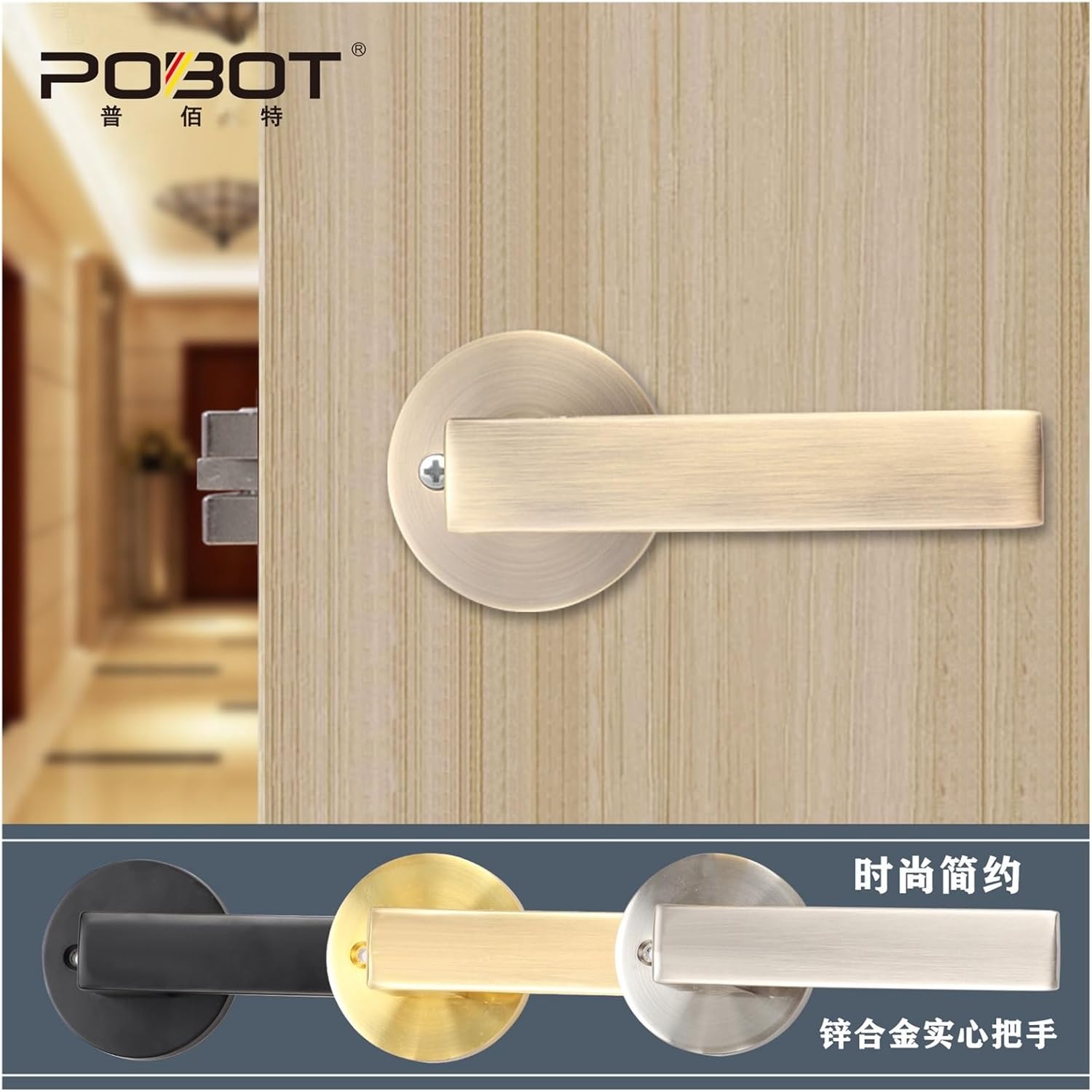 Heavy Three-Pole Passage Lock keyless Door fire Aisle Bathroom Hotel KTV Room Handle(Black)