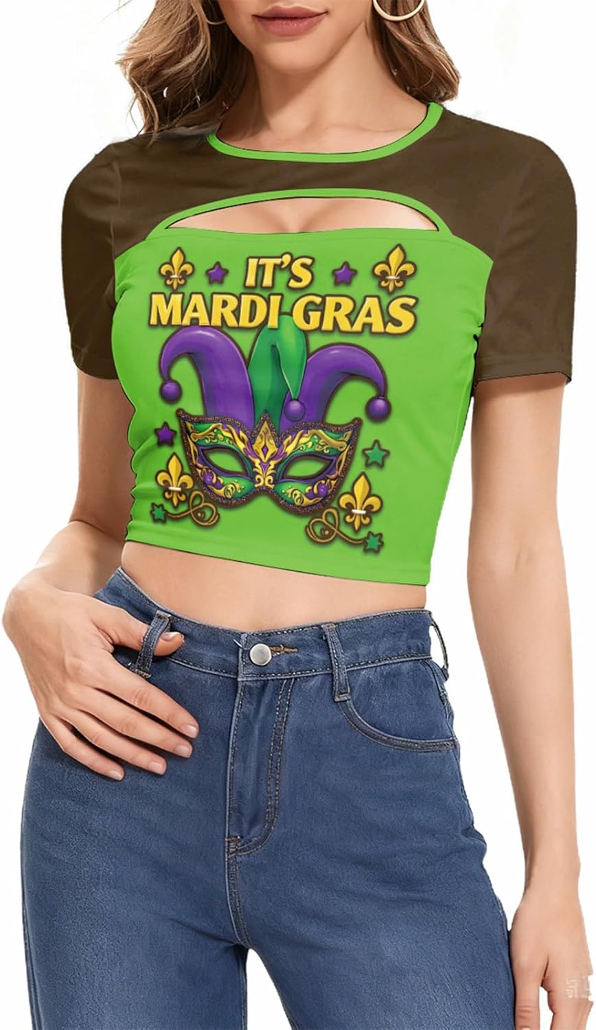 color cosplayer St. Patrick's Day Crop Tops for Women Irish Sexy Short Sleeves Tee Shirts Top - Image 3