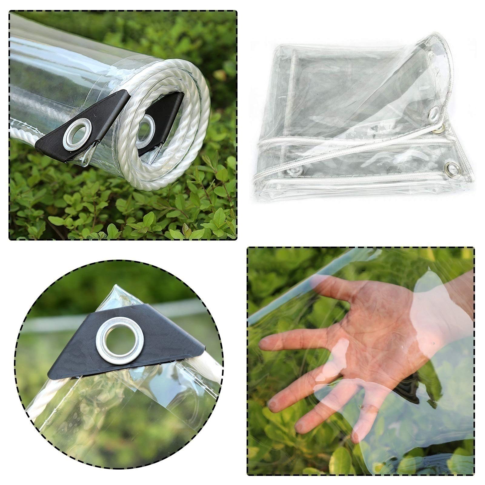Telone Impermeabile Copertura per mobili da Giardino Trasparente Leggera Copertura per Esterni in plastica Trasparente per Tende da Esterno Balcone Protezione delle Piante, con Occhielli