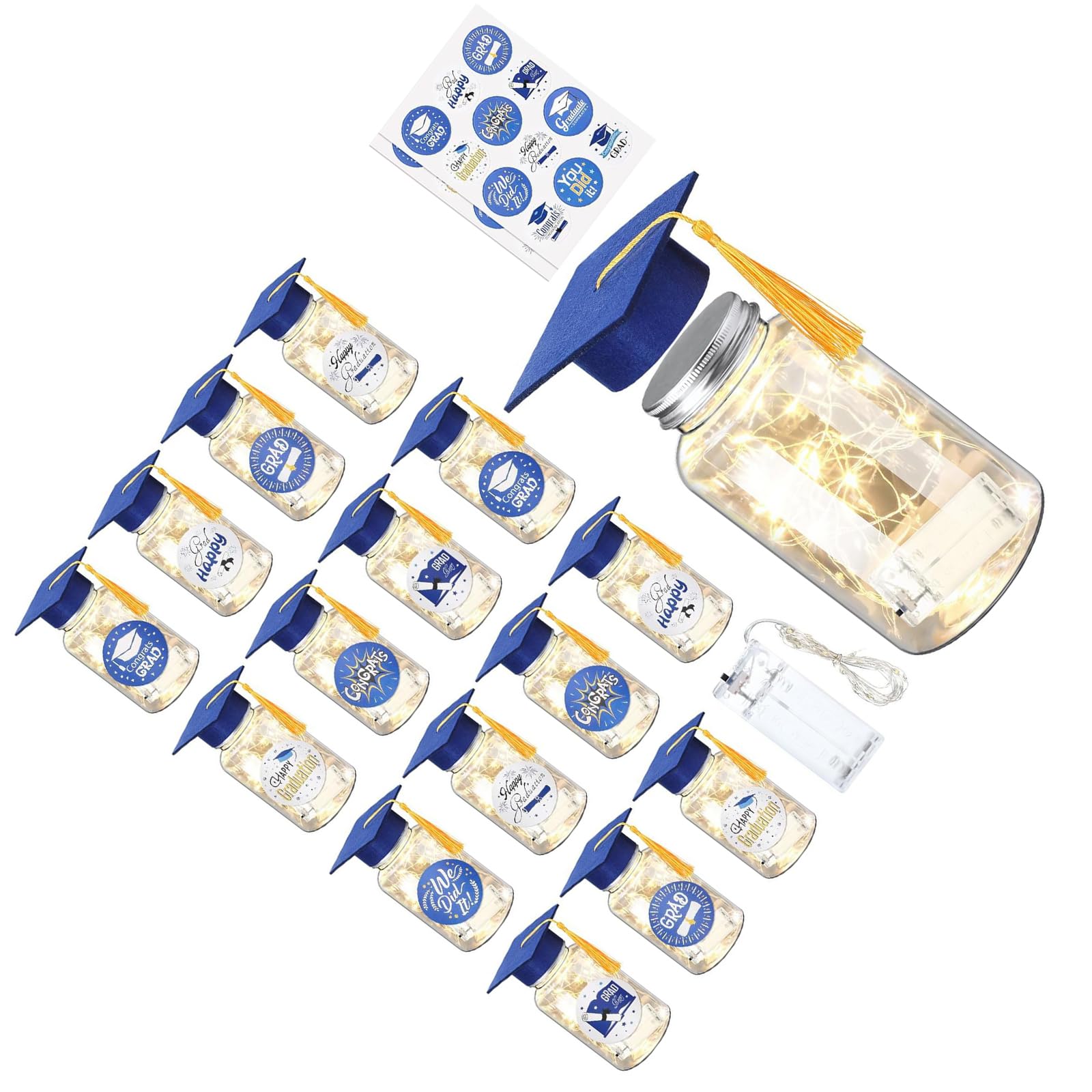 NVOQILIN 12Set 2026 Graduation Table Decorations Centerpieces Led Light Up Masons Jar with Graduation Cap Grad Party Supplies Light Up Masons Jar with Cap