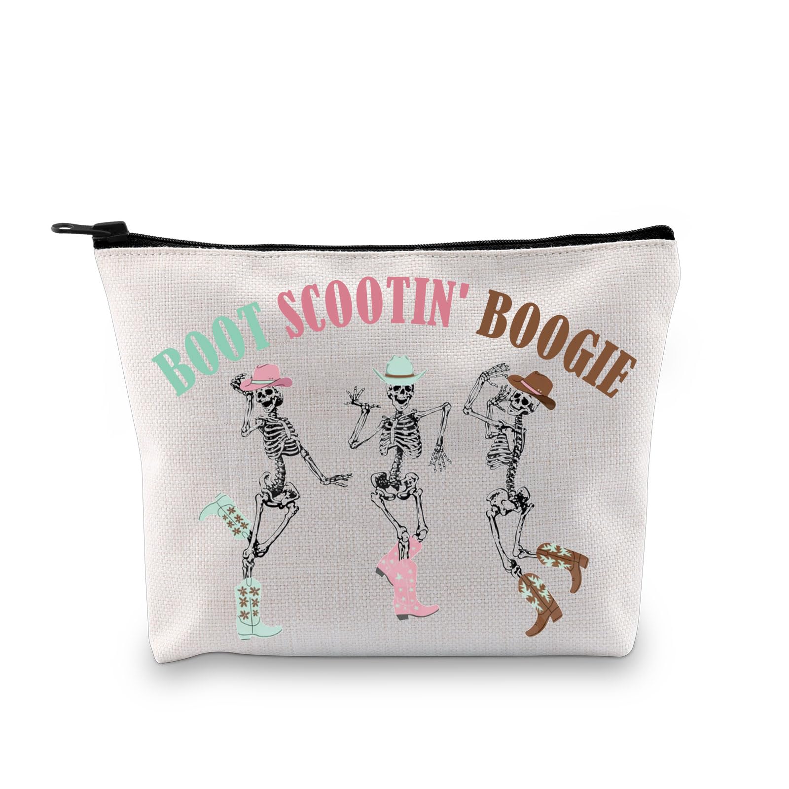 GJTIM 90s Country Music Inspired Zipper Pouch Boot Scootin Boogie Dancing Skeleton Western Halloween Party Makeup Bag (Boogie Bag), Boogie Bag, Canvas Cosmetic Bag With Zipper