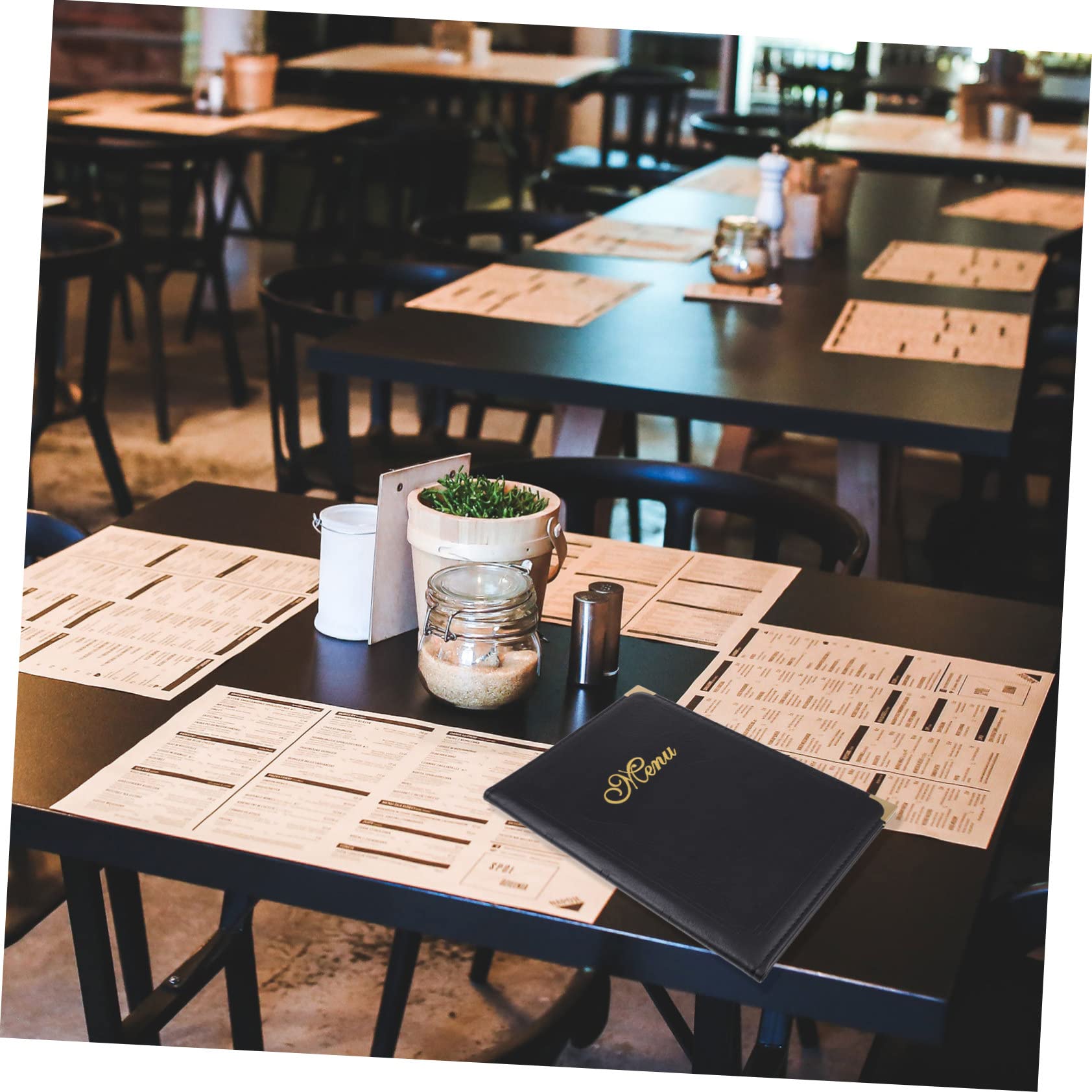 Libro de Menú A4 de Cuero Negro, Carpeta Práctica para Menús y Precios de Restaurante, Cubierta Resistente y Páginas Intercambiables, Adecuado para Uso en Bares y Hostelería