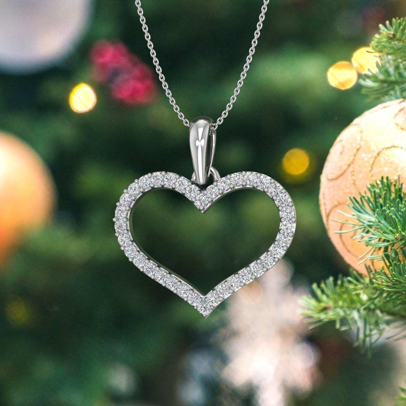 FINEROCK 1/5 to 1/3 Carat Diamond Heart Pendant Necklace in 10K White Gold (Silver Chain Included)