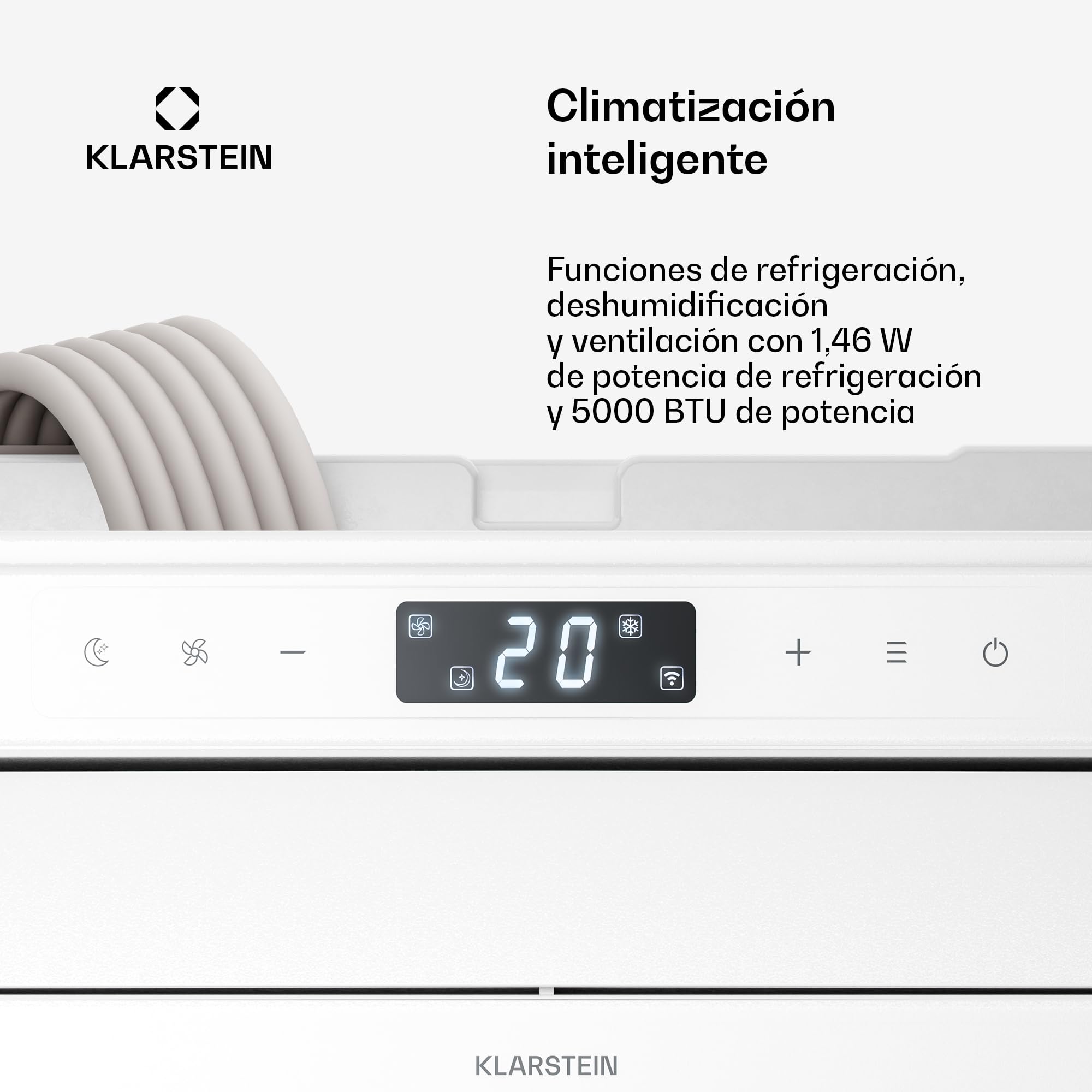 Klarstein Chillavan Aire Acondicionado Portátil - 5000 BTU, cubre hasta 20 m², control por app y LED, 3 en 1: enfría, deshumidifica y ventila, eficiente (A), silencioso, perfecto para caravanas.