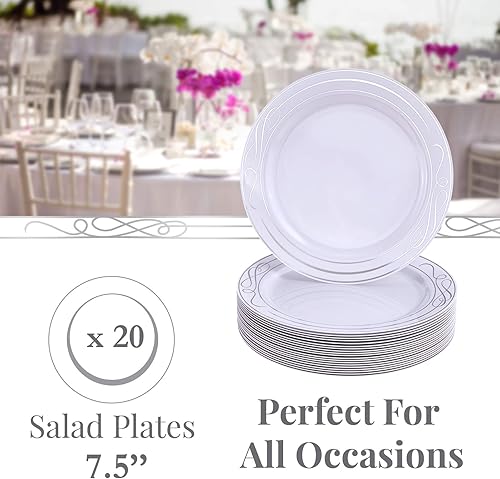 Miniatura 5 de Platos de plástico de lujo para fiesta, 20 platos llanos de 10.25 pulgadas, juego de platos desechables resistentes, platos de plástico de comedor