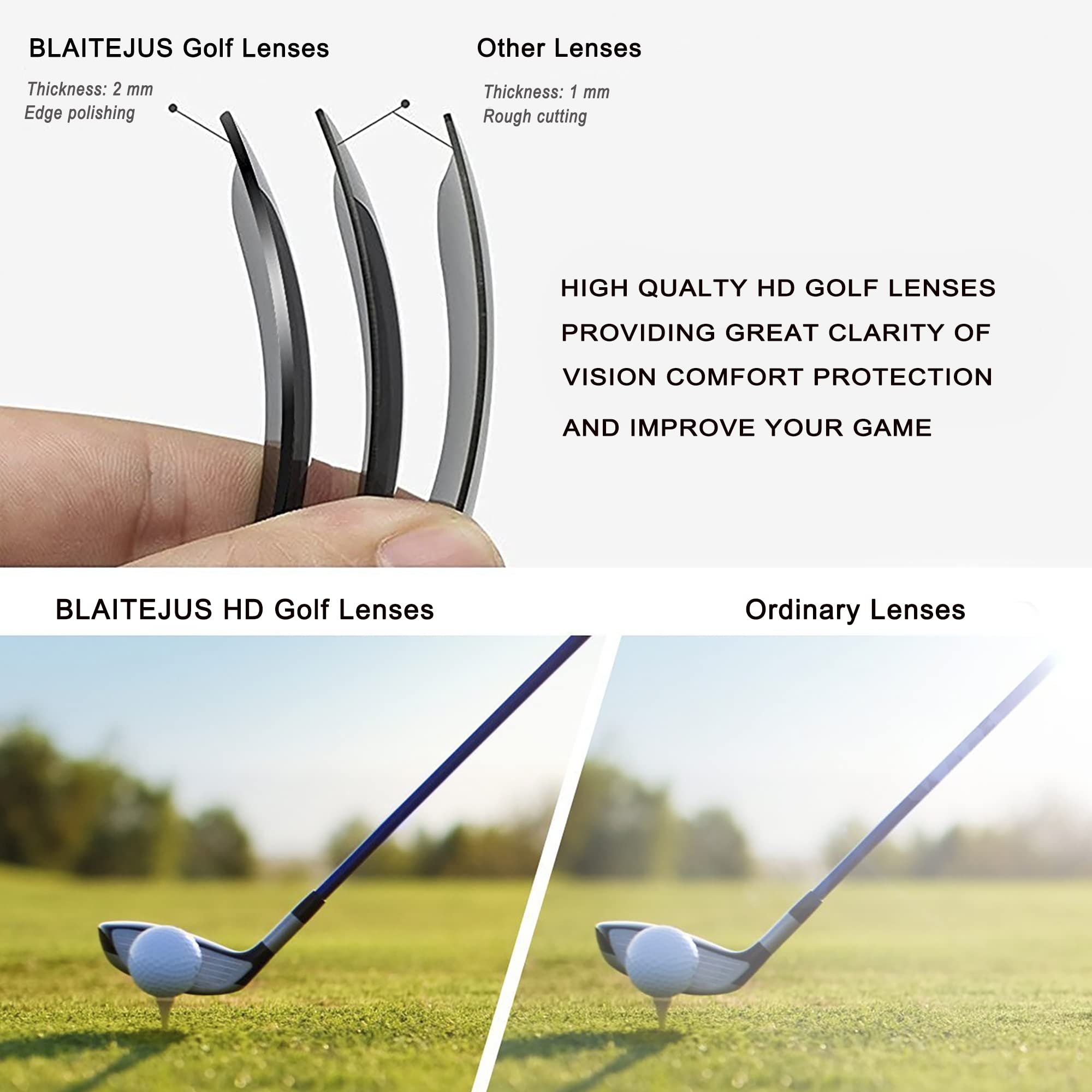 Gafas de sol de golf para hombres y mujeres, gafas de sol deportivas sin montura con protección UV400, Bj810 Marco negro y lente verde, conventional