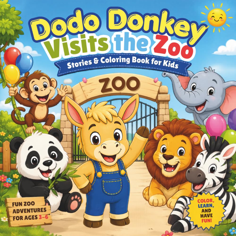 Dodo Donkey Visits The Zoo: Stories and coloring Book for Kids Ages 3-6 (Dodo Donkey Adventures)
