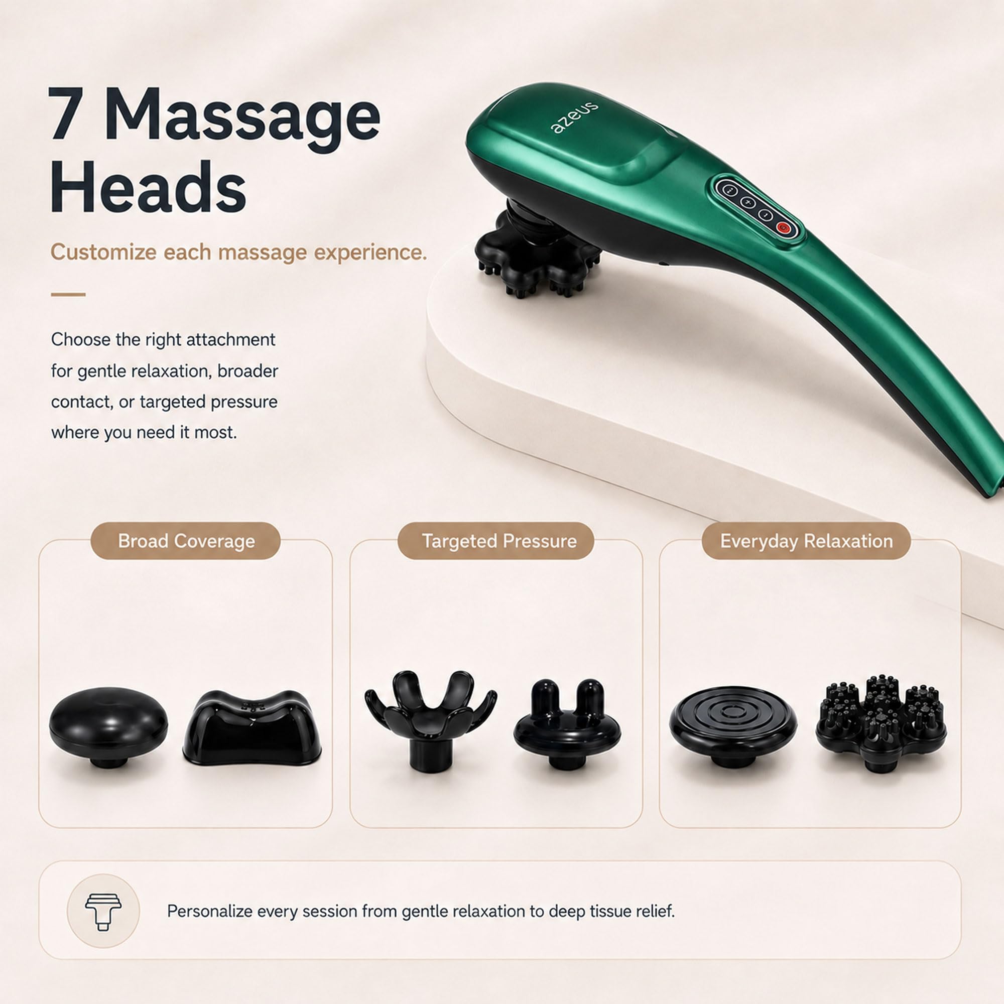 MEGAWISE Massaggiatore manuale per la schiena, il collo, le spalle, la vita e le gambe (cordless, verde scuro)