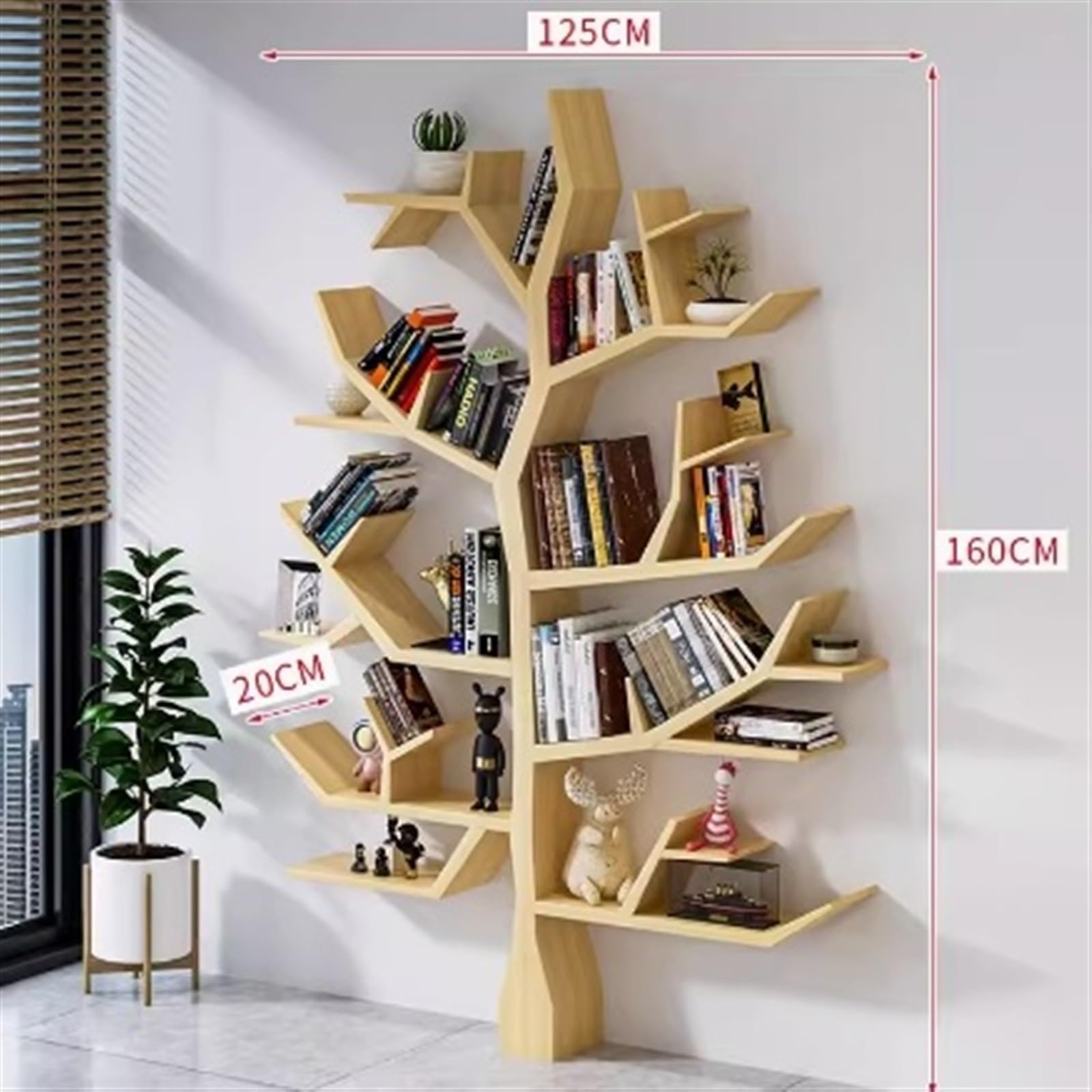 Regal Wand Kreatives Kunstbaum-Bücherregal aus massivem Holz, Eckwandregal im Büro-Wohnzimmer, vom Boden bis zur Decke reichendes Bücherregal Wandregal